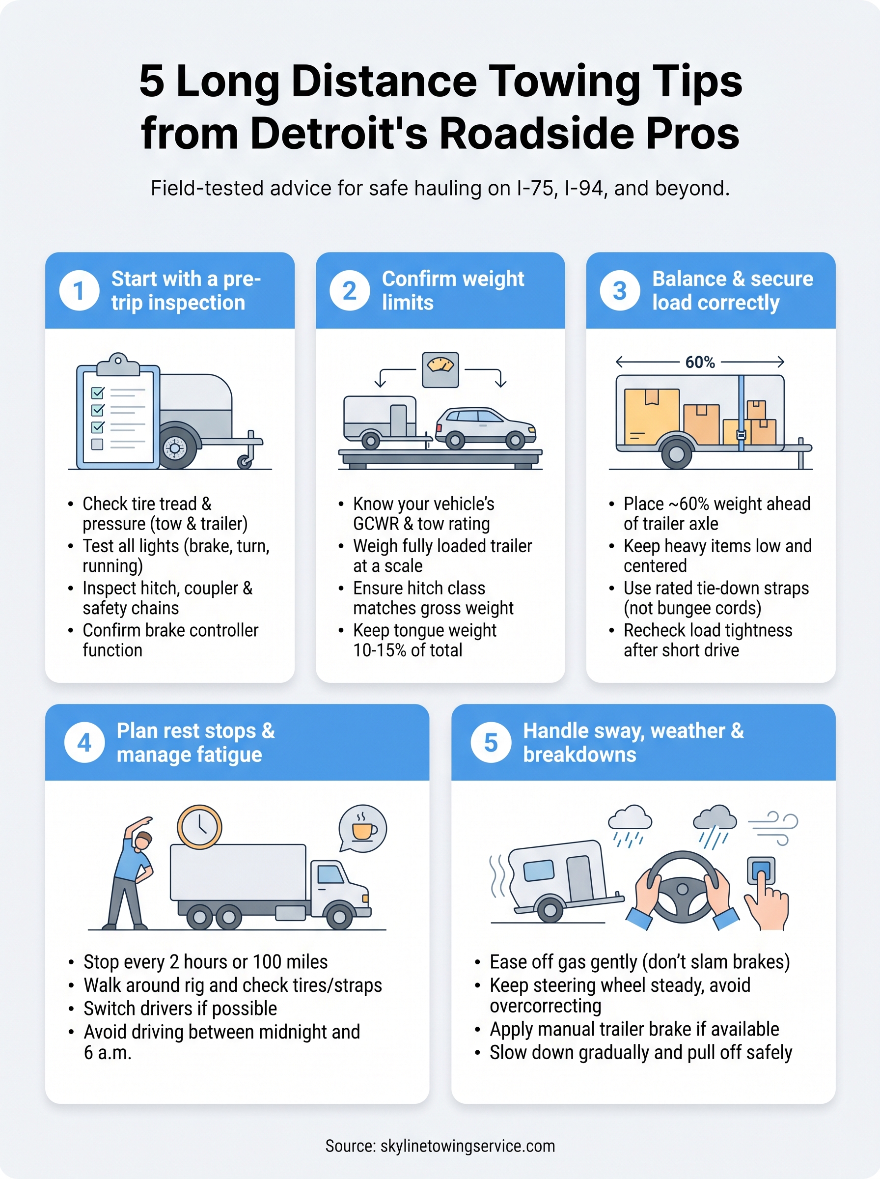 5 Long Distance Towing Tips From Detroit's Roadside Pros long distance towing tips infographic