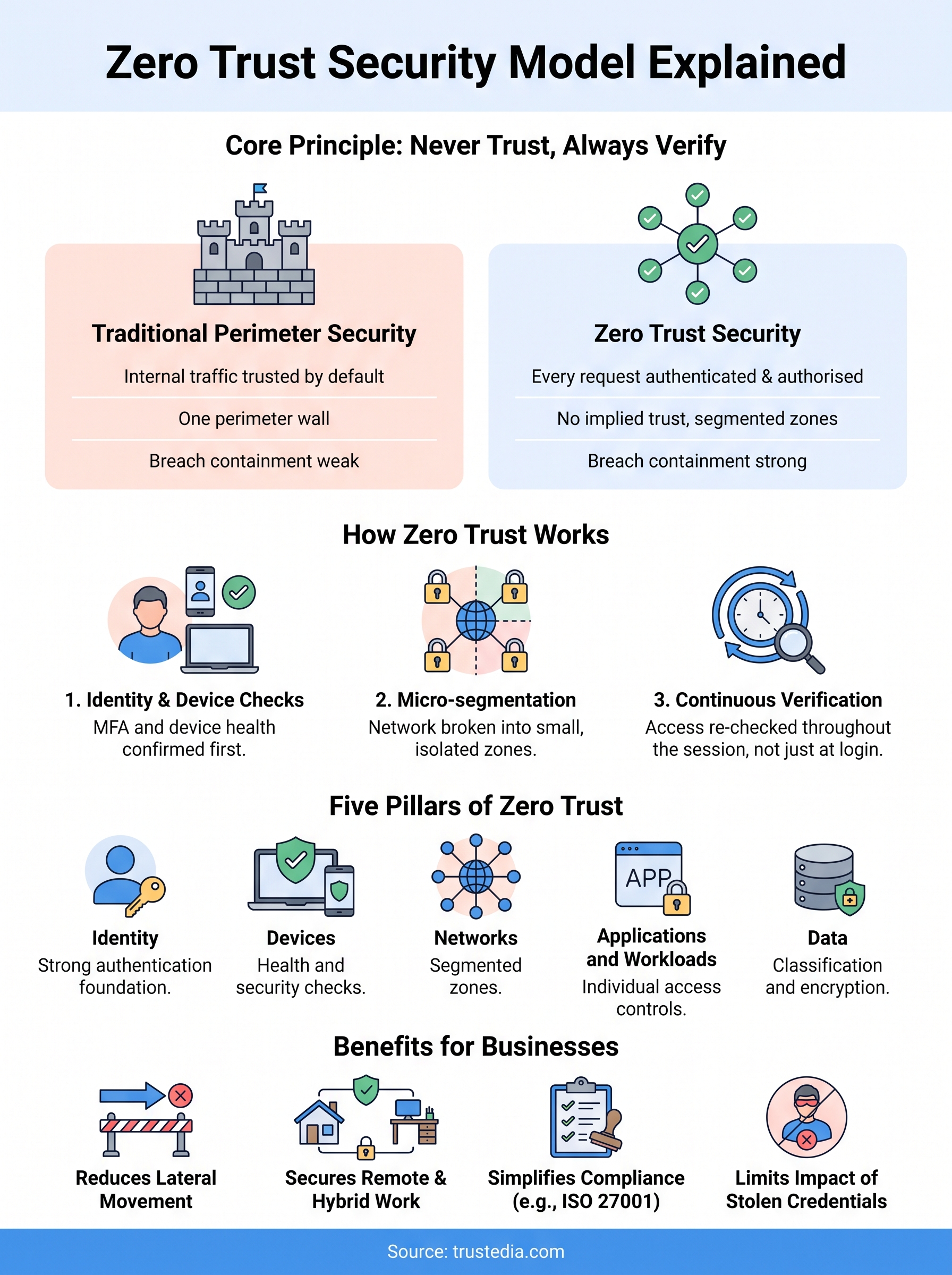 zero trust security model explained infographic