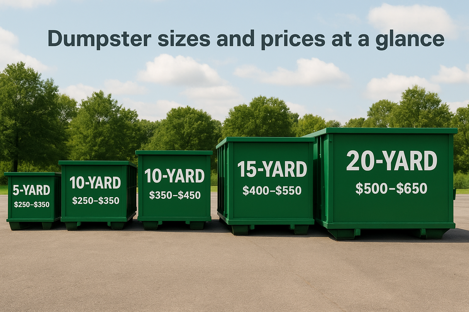 Dumpster sizes and prices at a glance