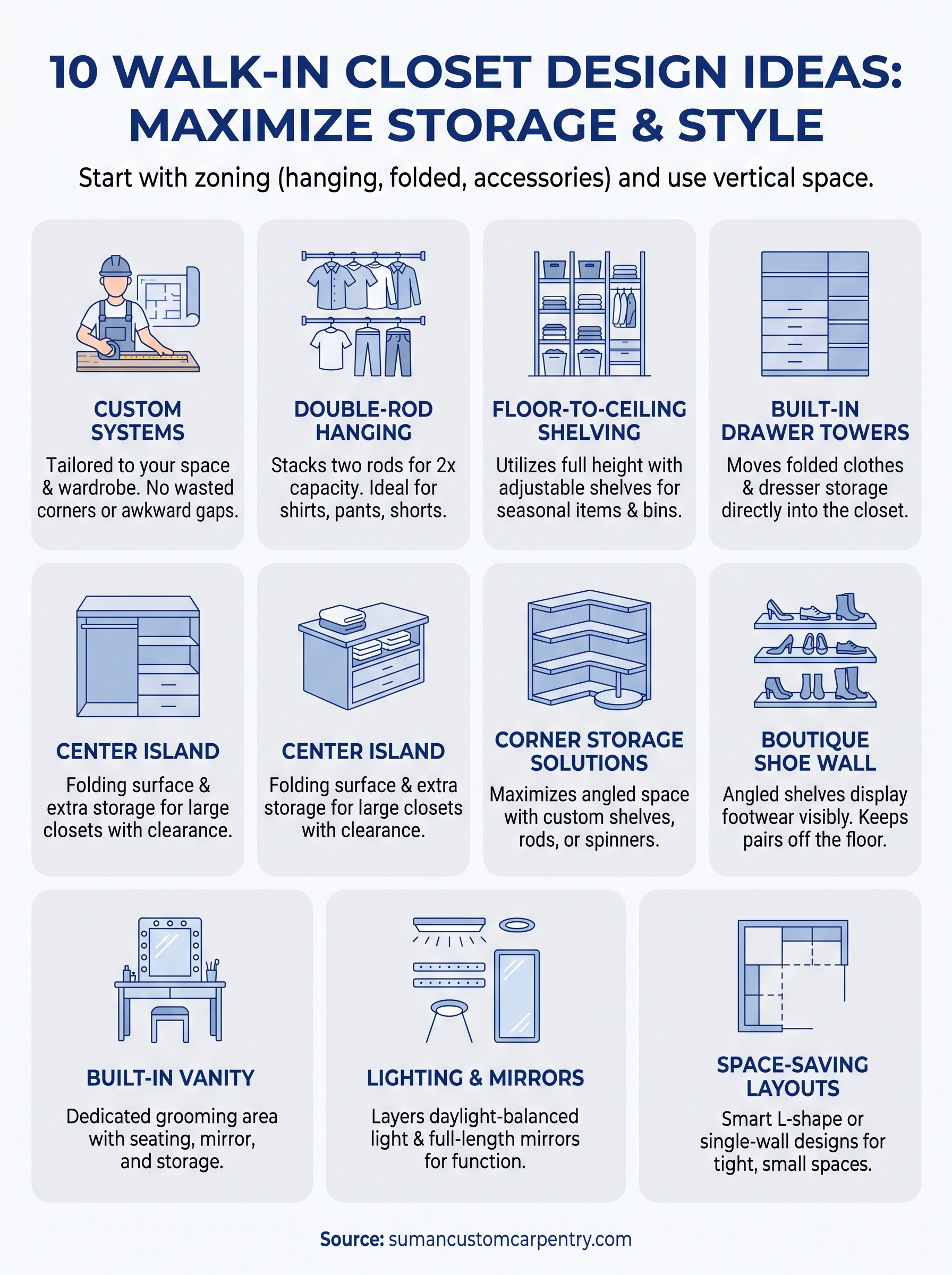 walk in closet design ideas infographic