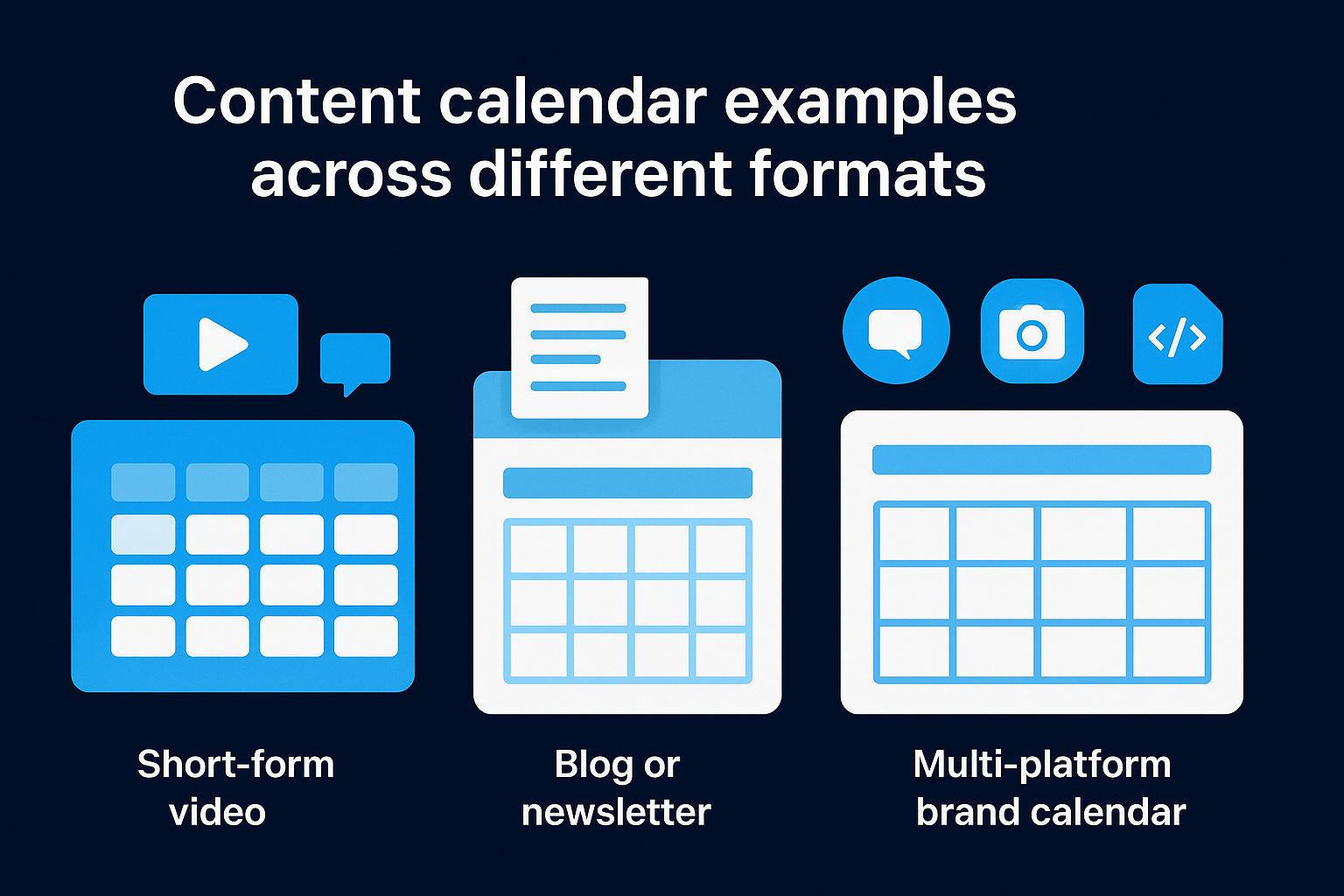 Content calendar examples across different formats