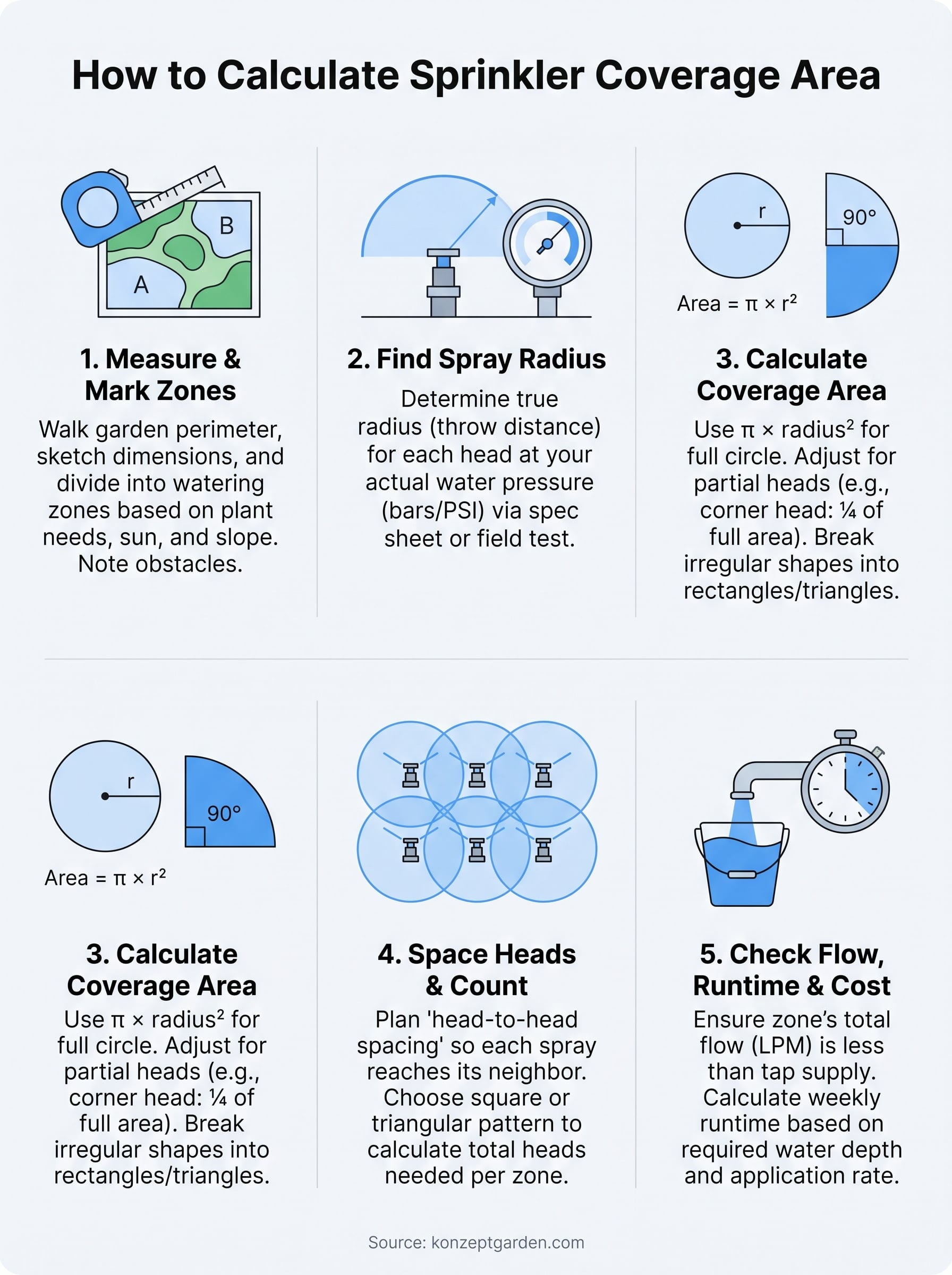 how to calculate sprinkler coverage area infographic