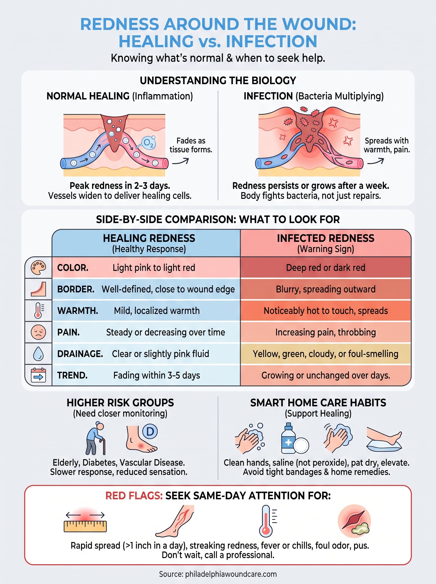redness around the wound infographic