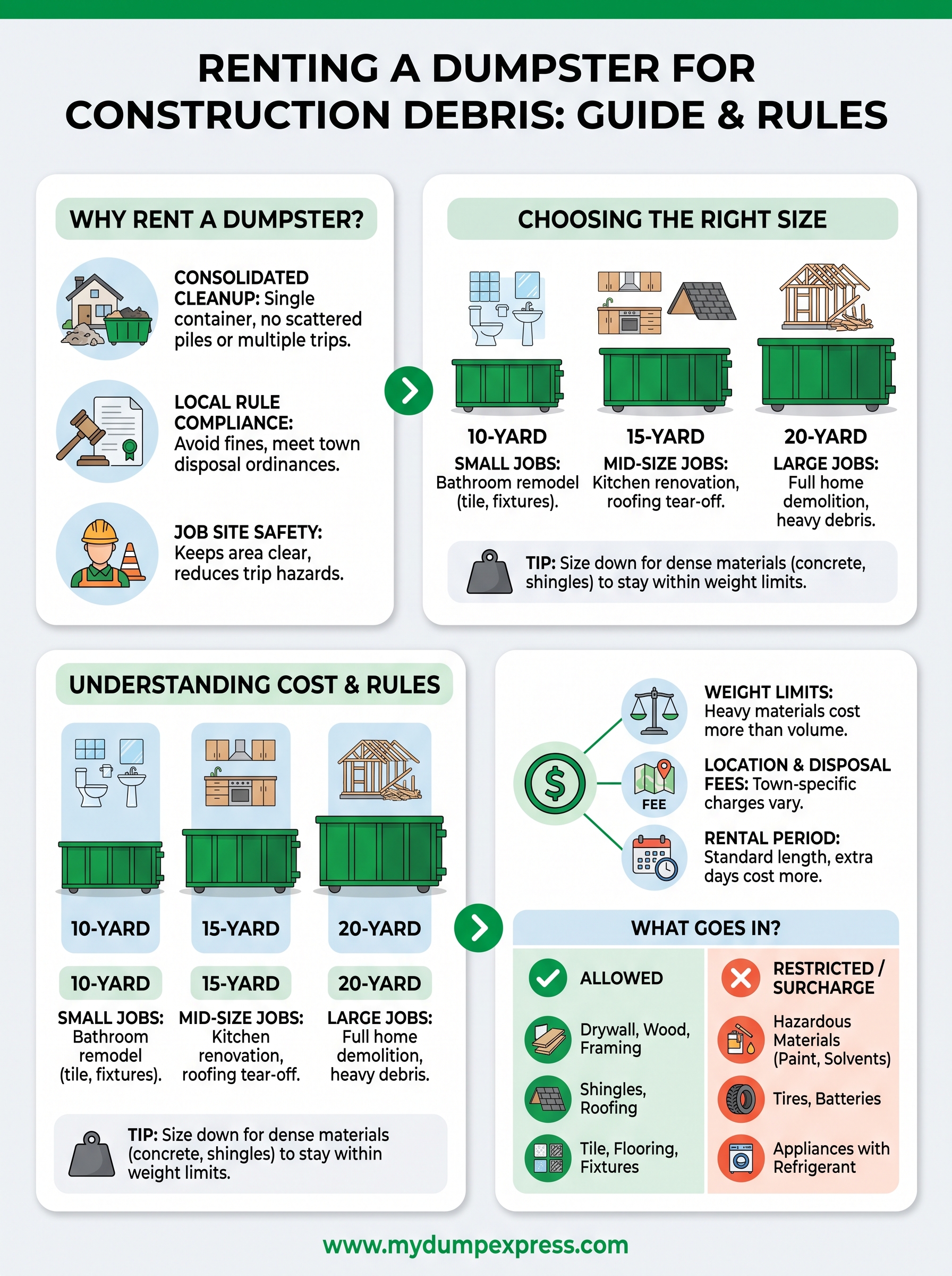 rent a dumpster for construction debris infographic