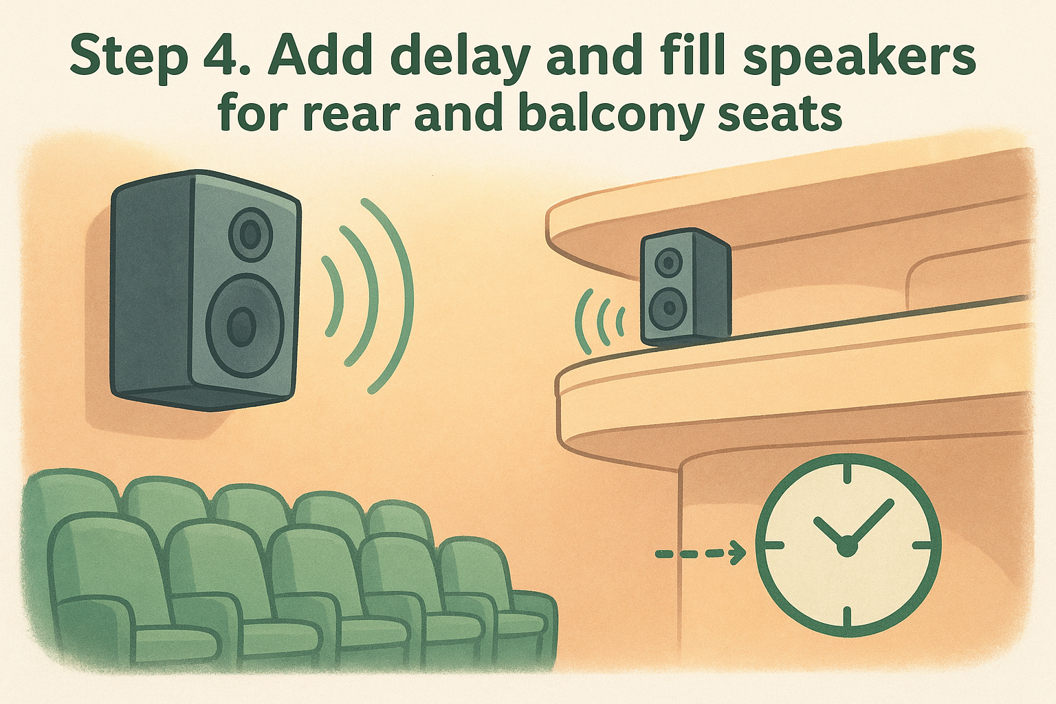Step 4. Add delay and fill speakers for rear and balcony seats