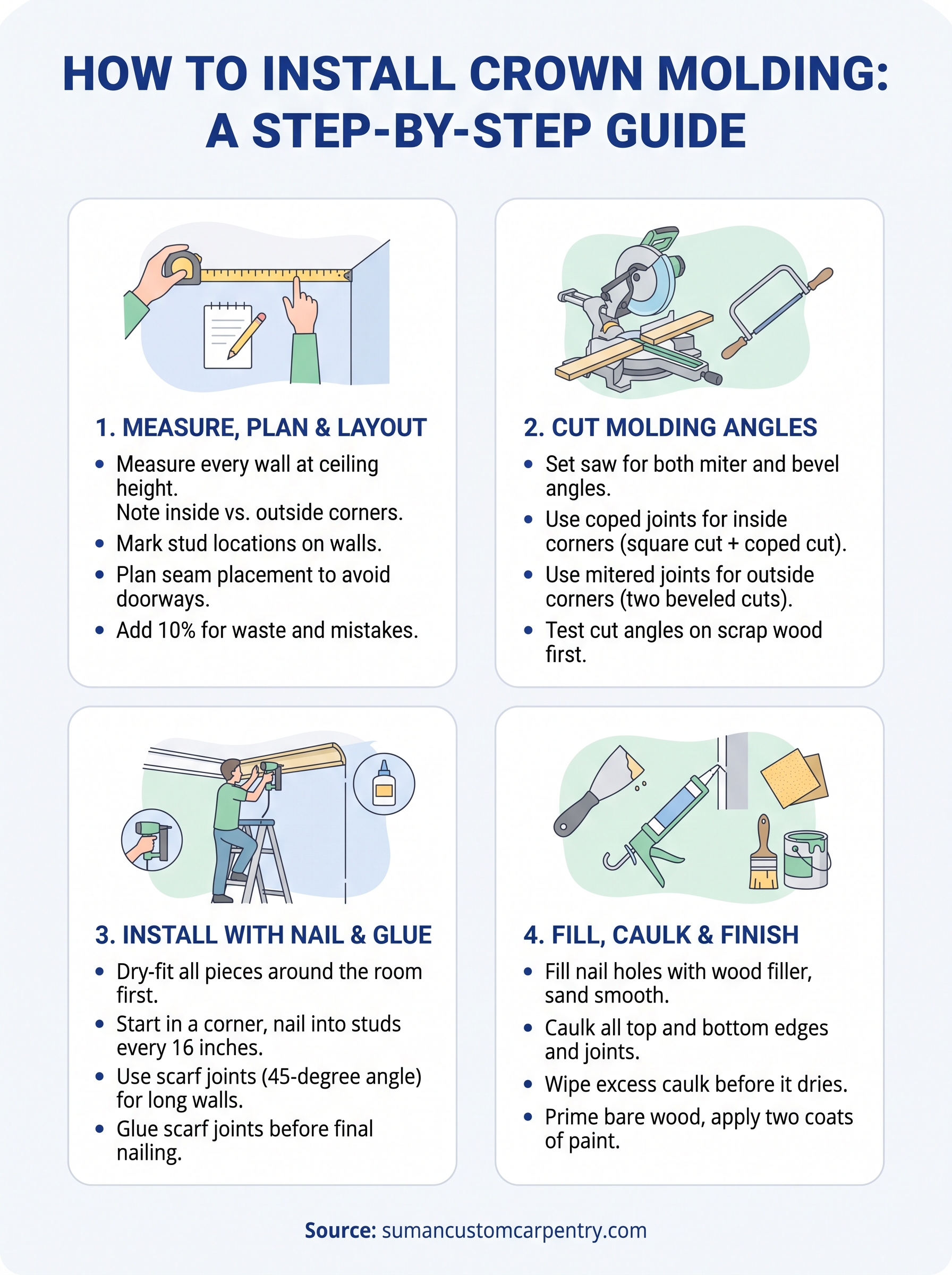 how to install crown molding infographic