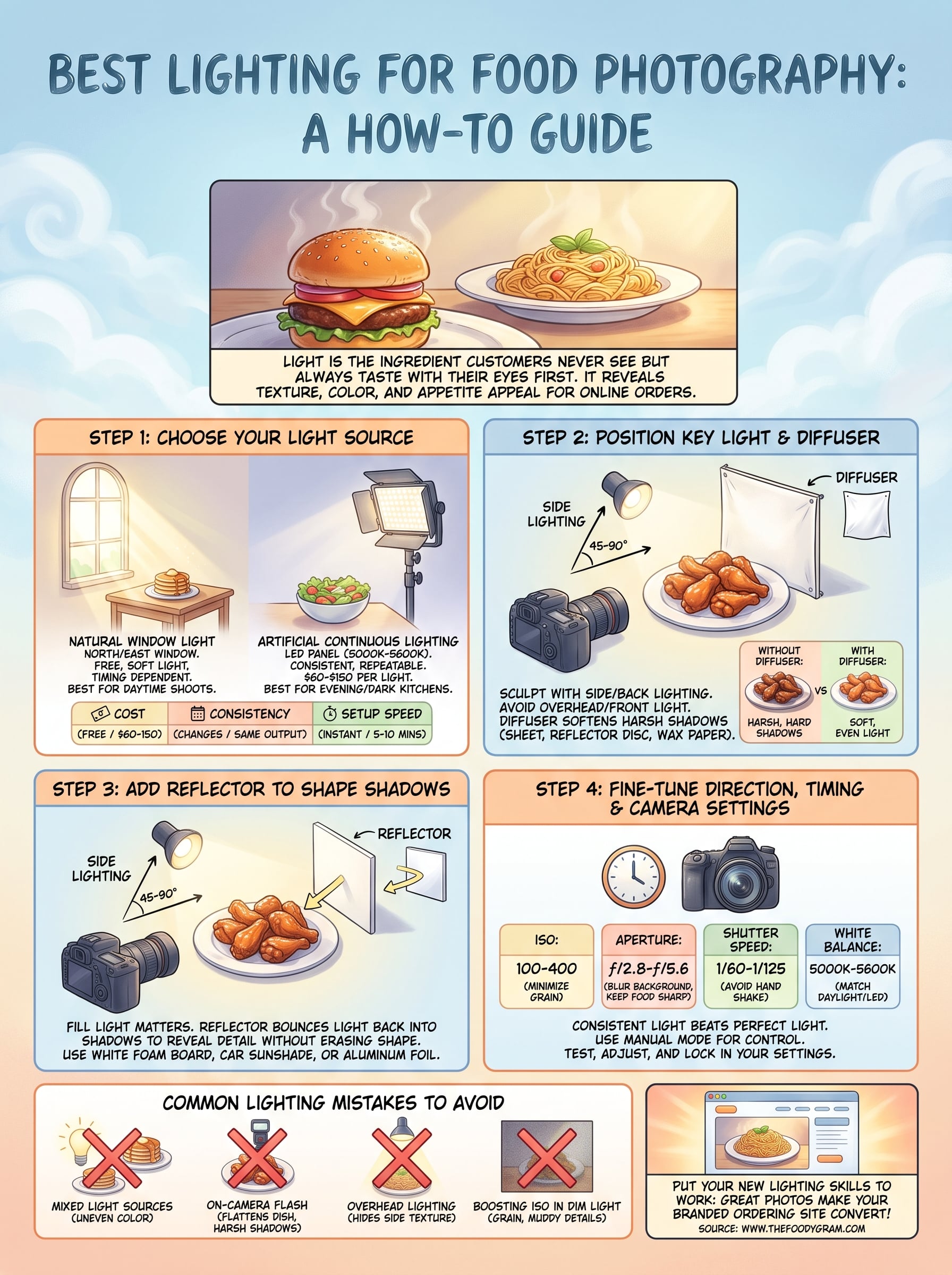 best lighting for food photography infographic