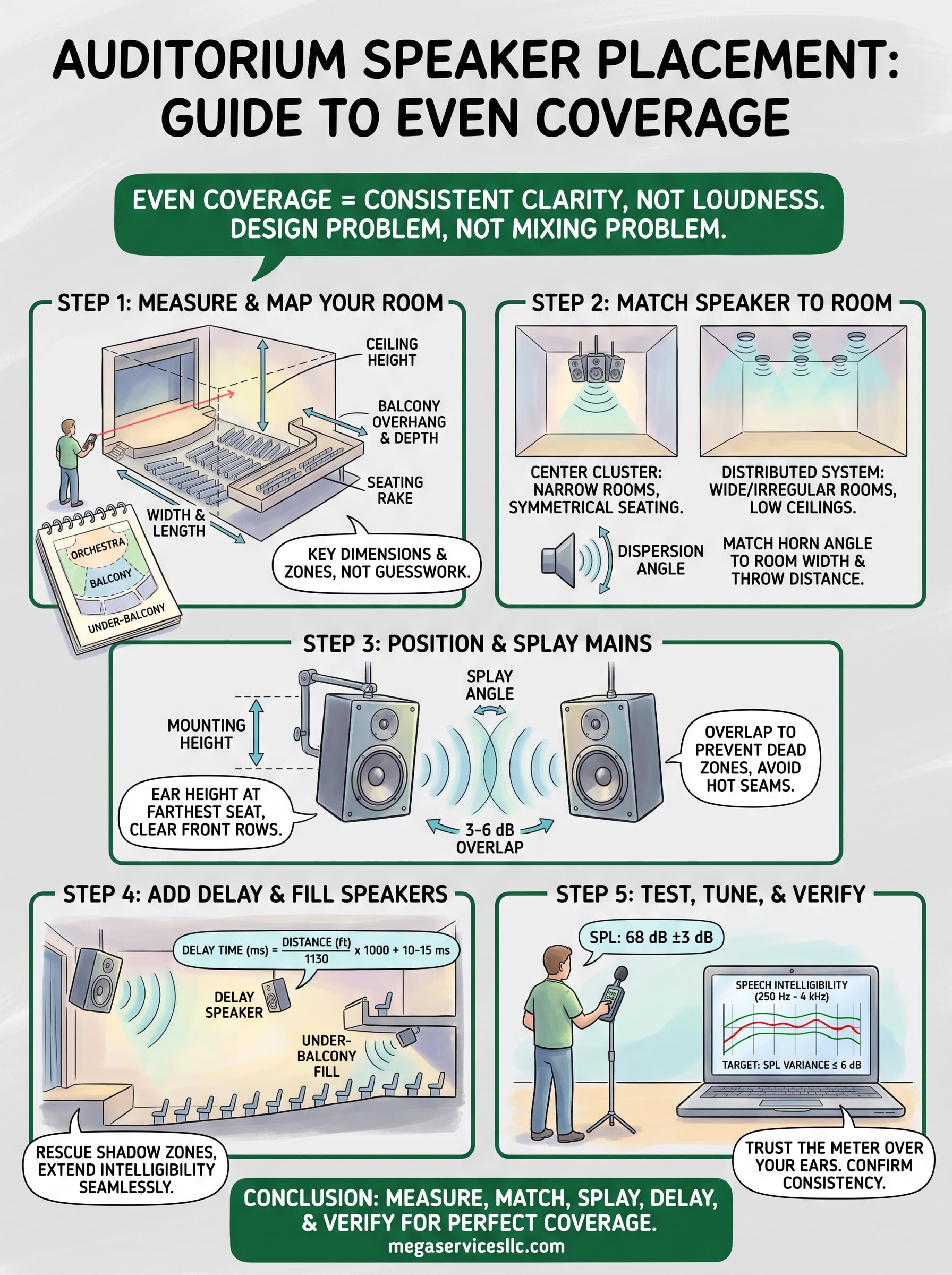 auditorium speaker placement guide infographic