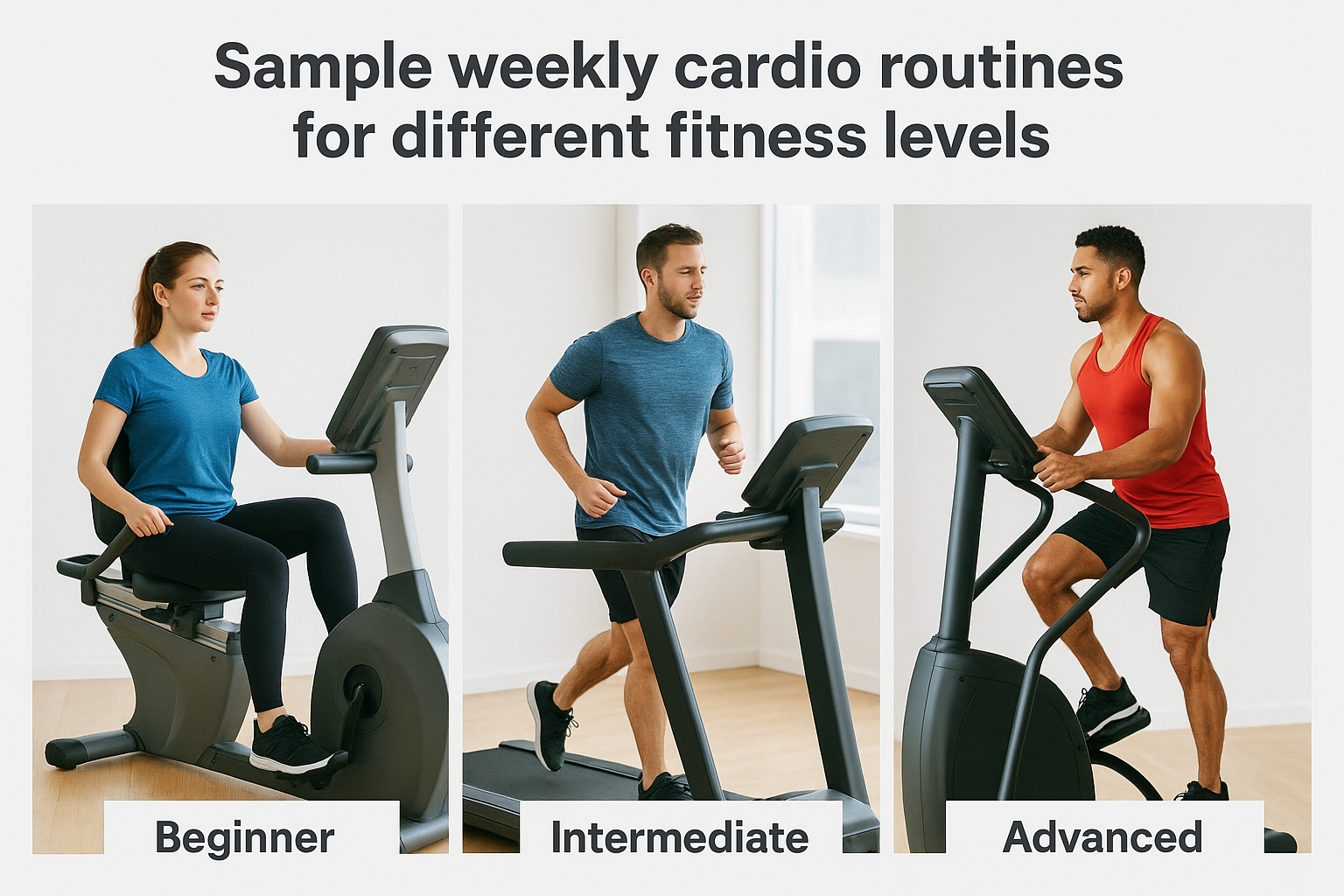 Sample weekly cardio routines for different fitness levels