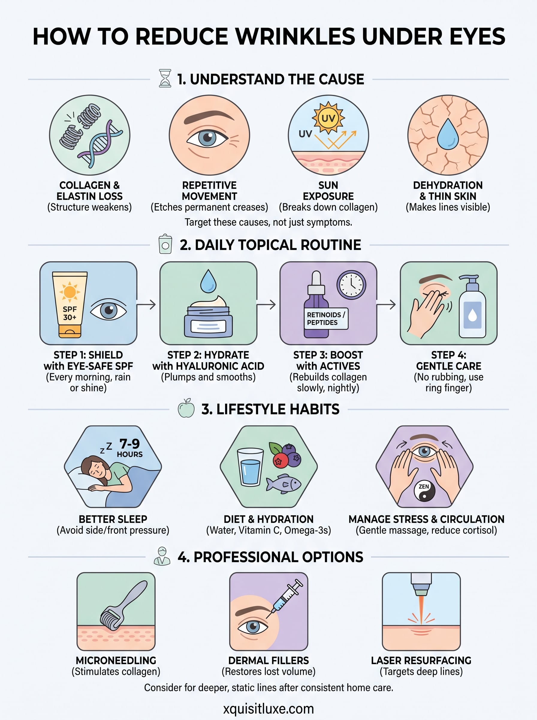 how to reduce wrinkles under eyes infographic