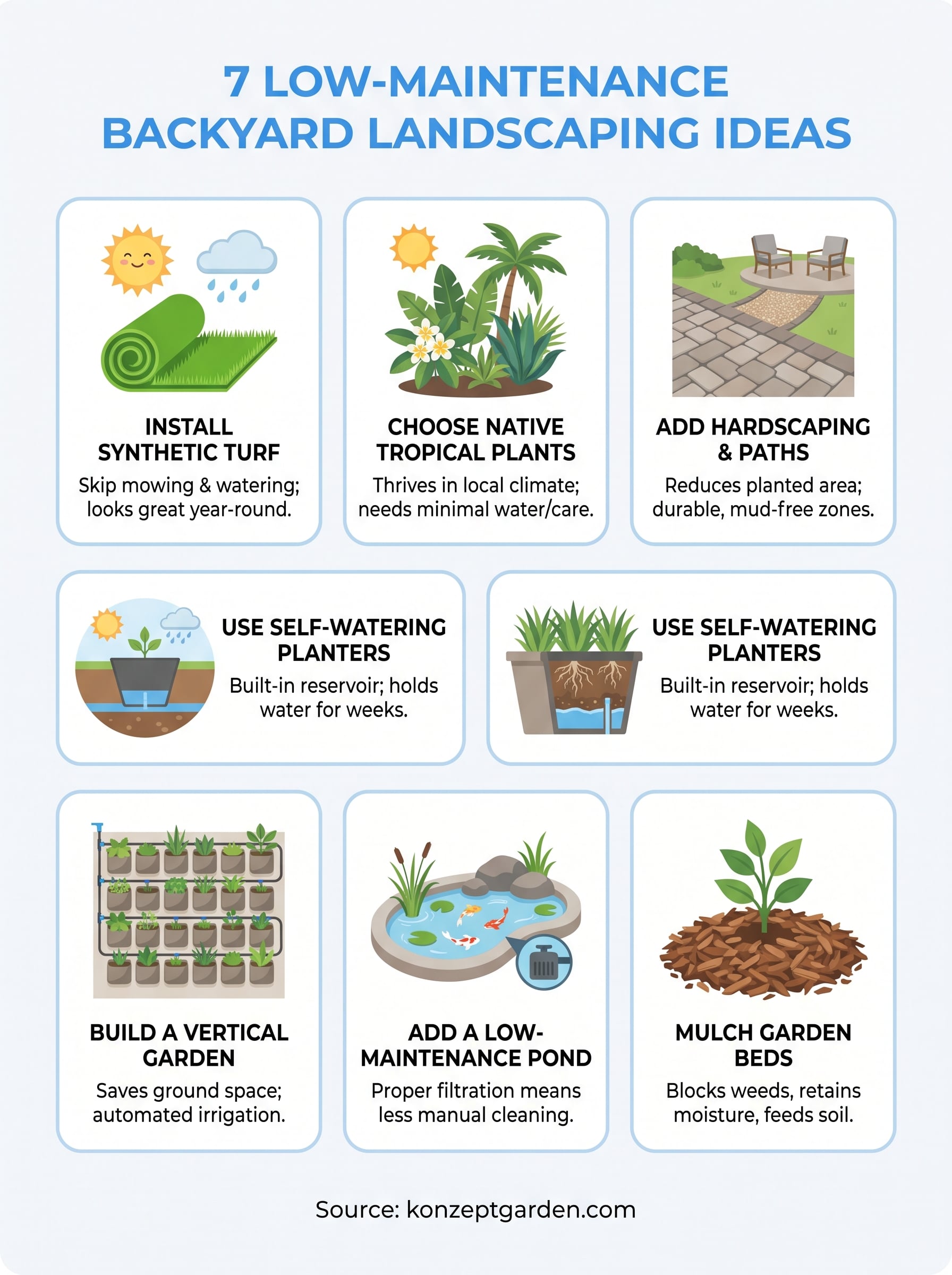 low maintenance backyard landscaping infographic