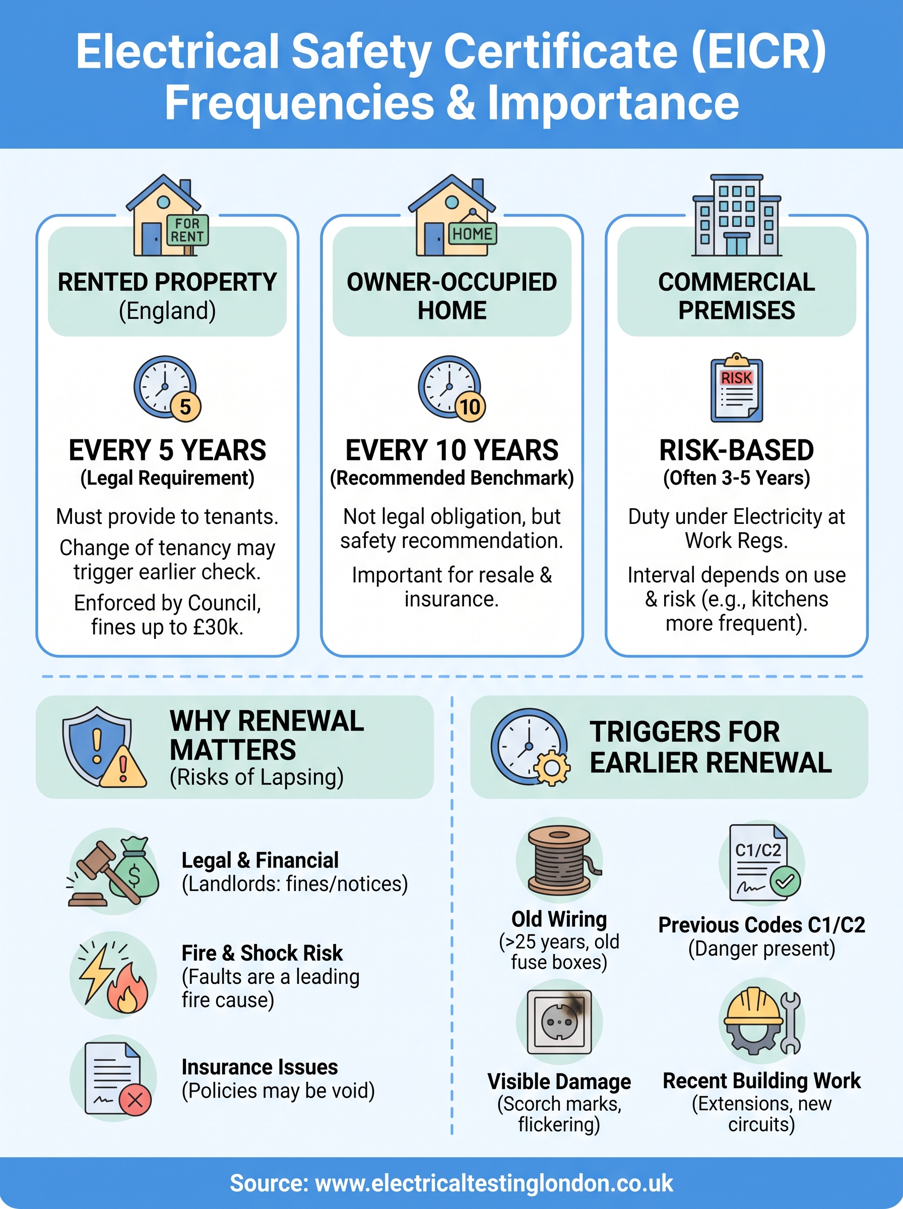 how often do you need an electrical safety certificate infographic