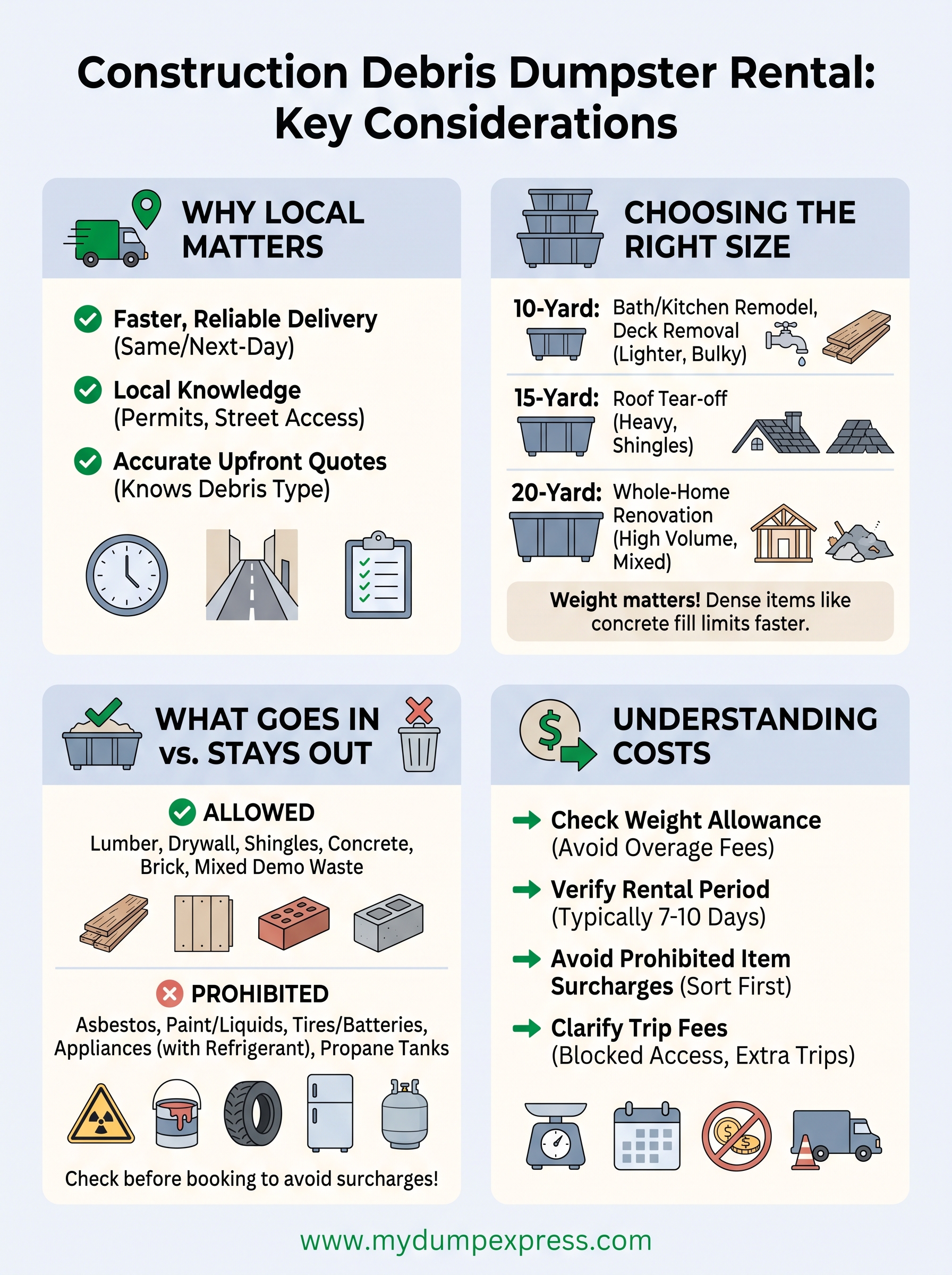 construction debris dumpster rental near me infographic