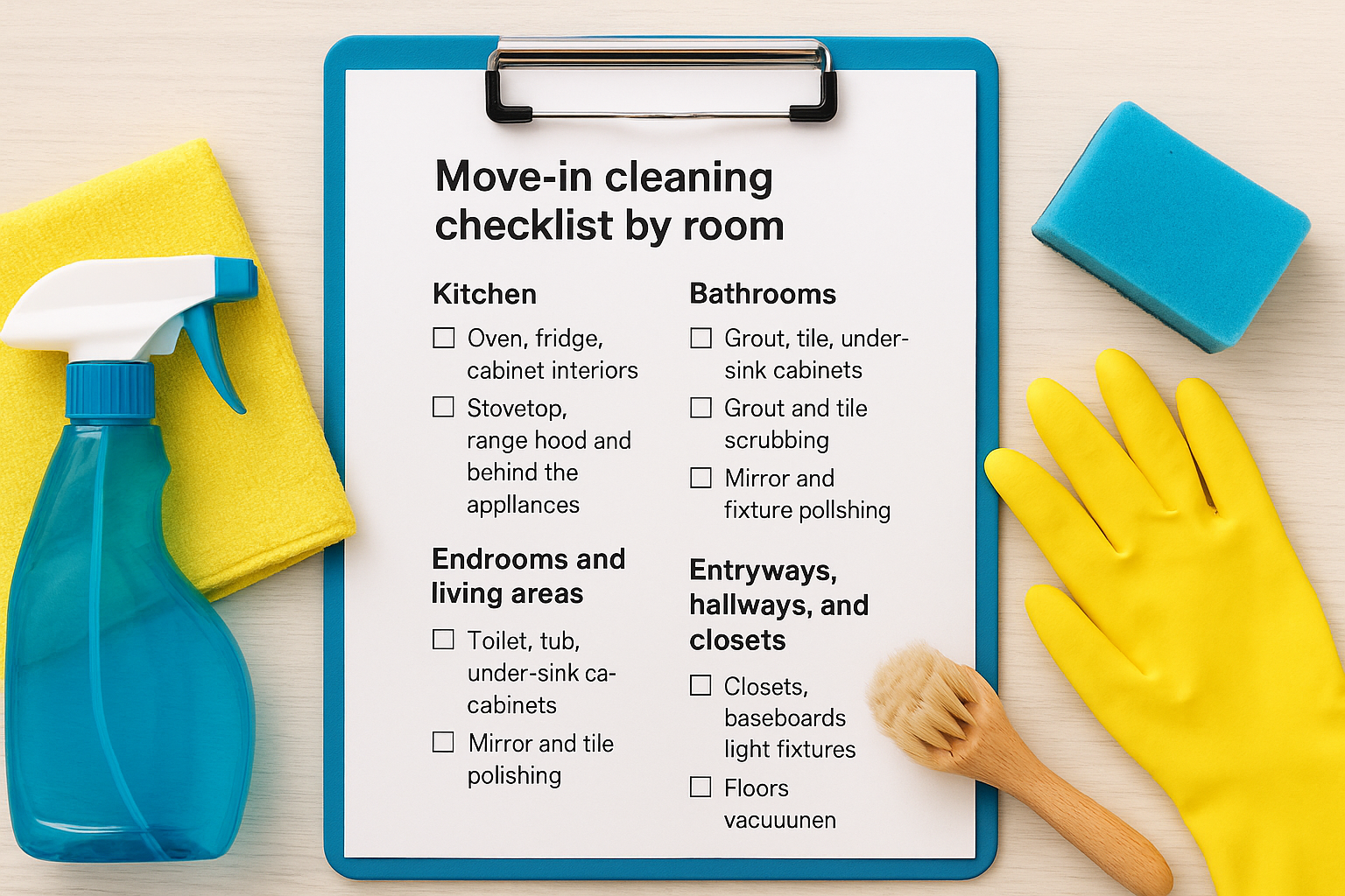 Move-in cleaning checklist by room