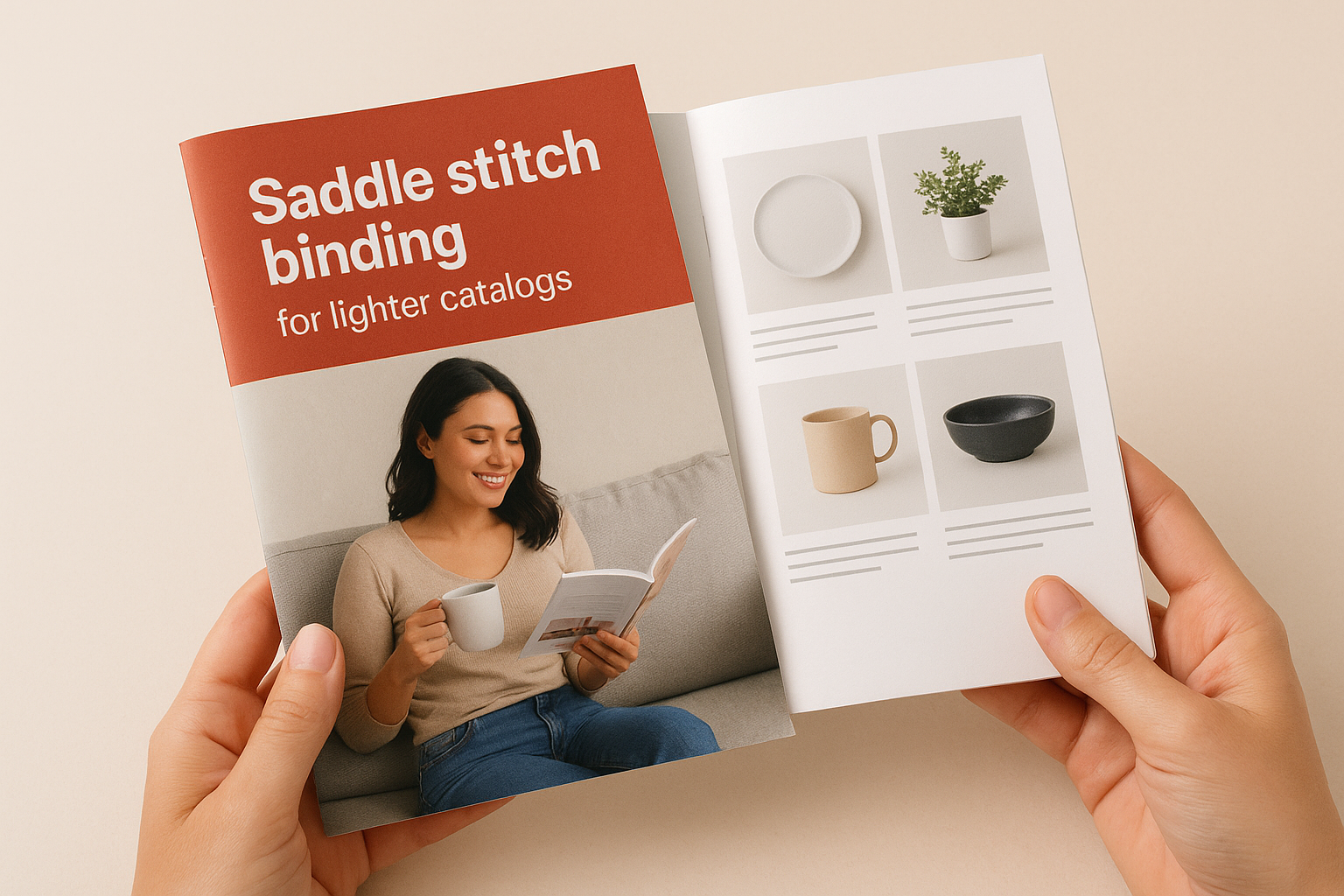 Saddle stitch binding for lighter catalogs