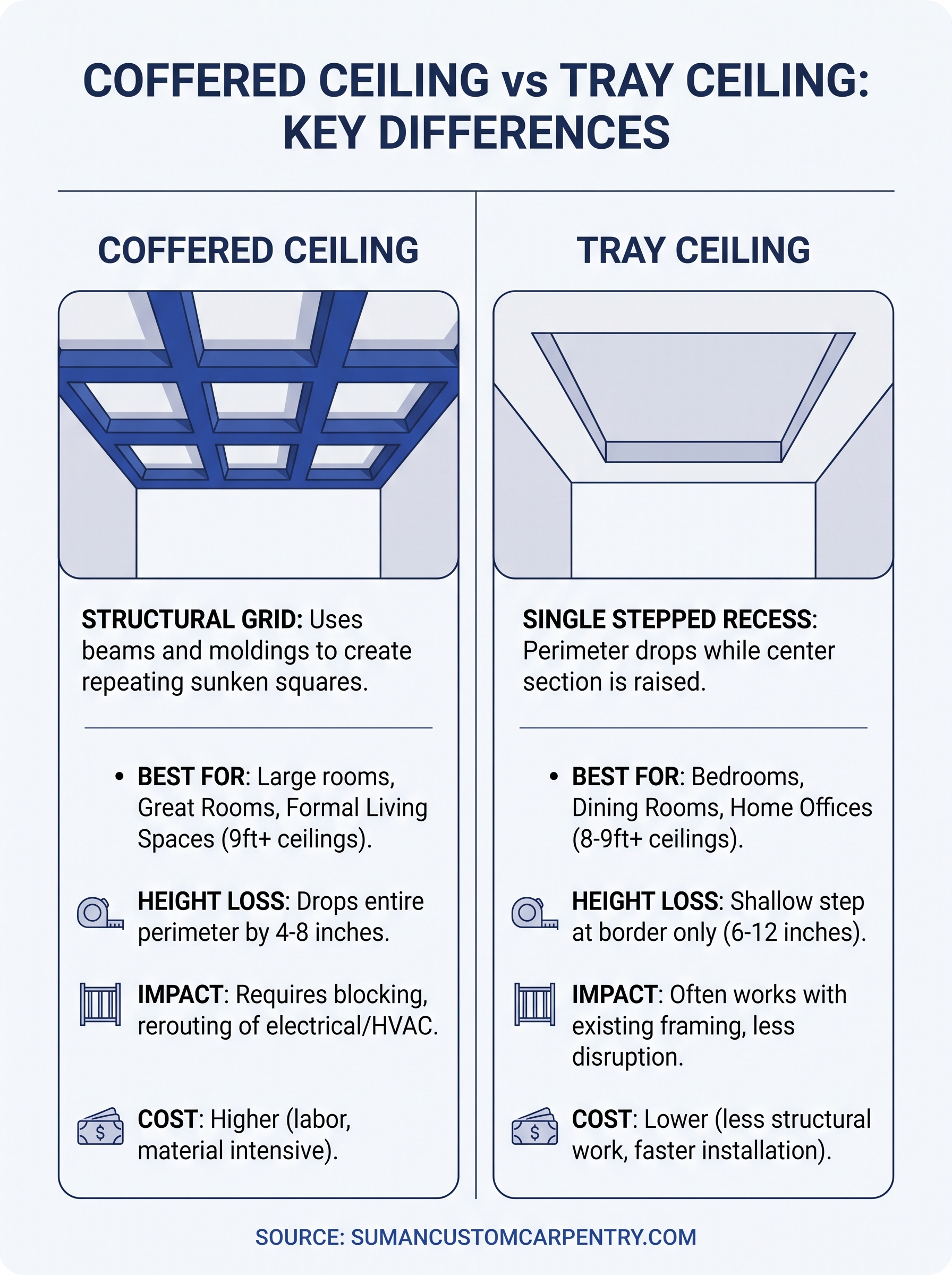coffered ceiling vs tray ceiling infographic