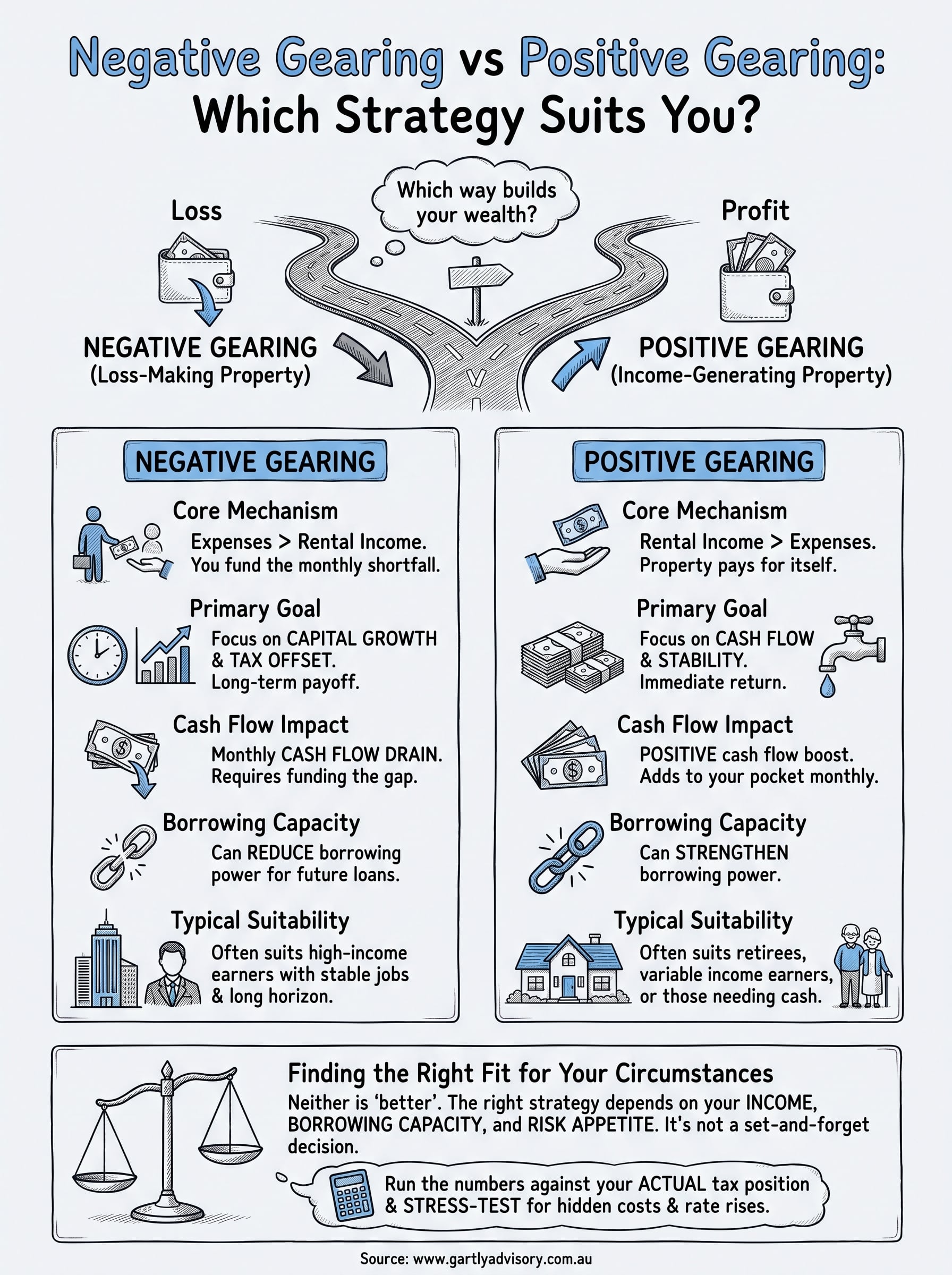 negative gearing vs positive gearing infographic