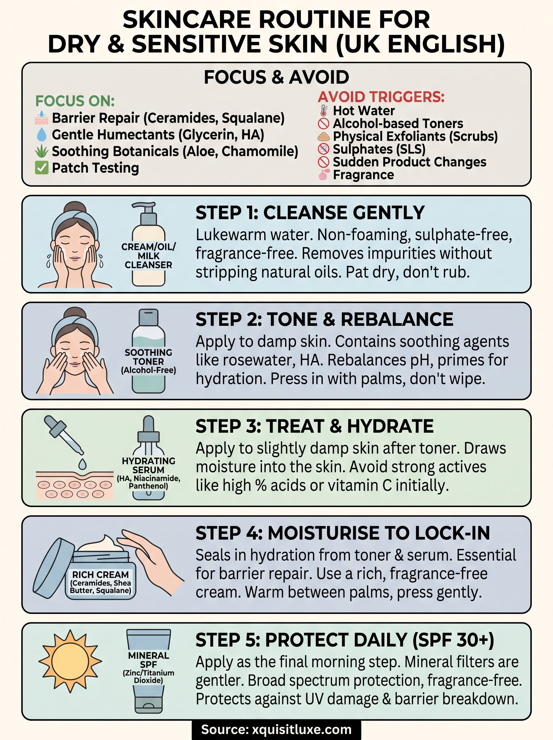 skincare for dry and sensitive skin infographic