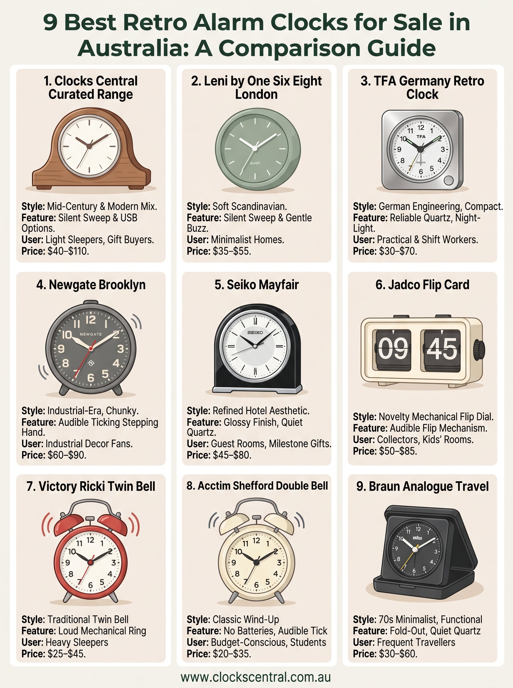 retro alarm clocks for sale infographic