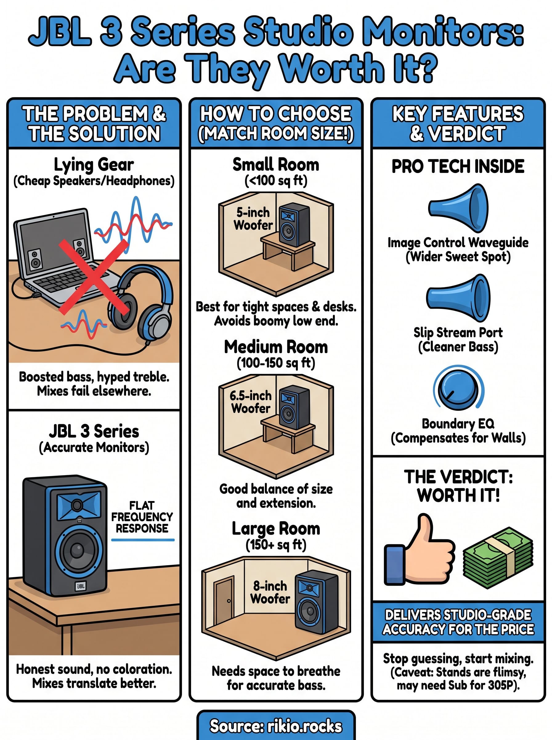 jbl 3 series studio monitors infographic
