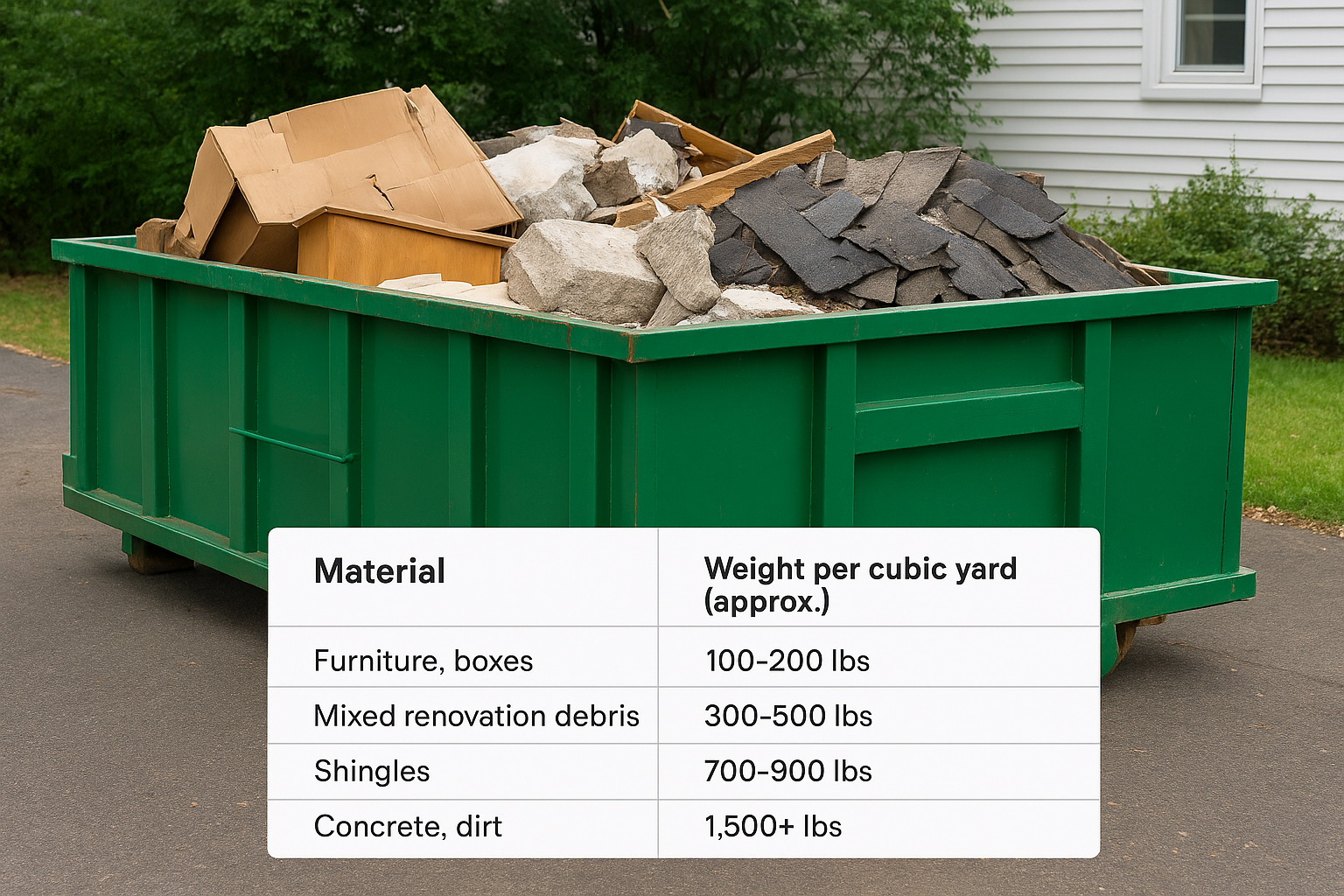 Typical weight allowances by material