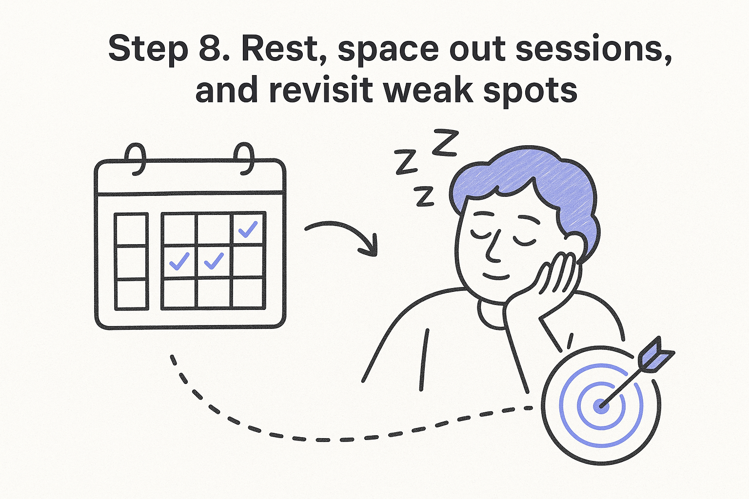 Step 8. Rest, space out sessions, and revisit weak spots