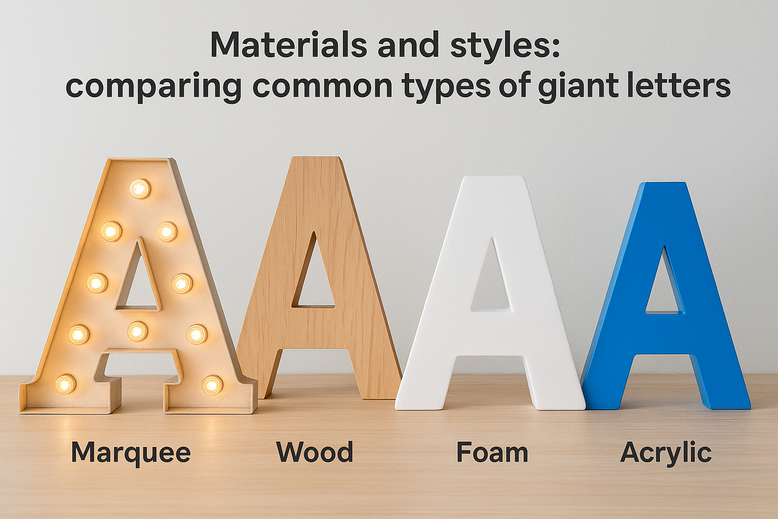 Materials and styles: comparing common types of giant letters