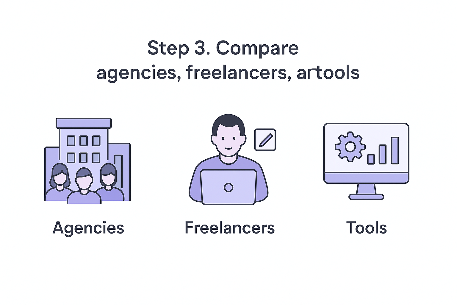 Step 3. Compare agencies, freelancers, and tools