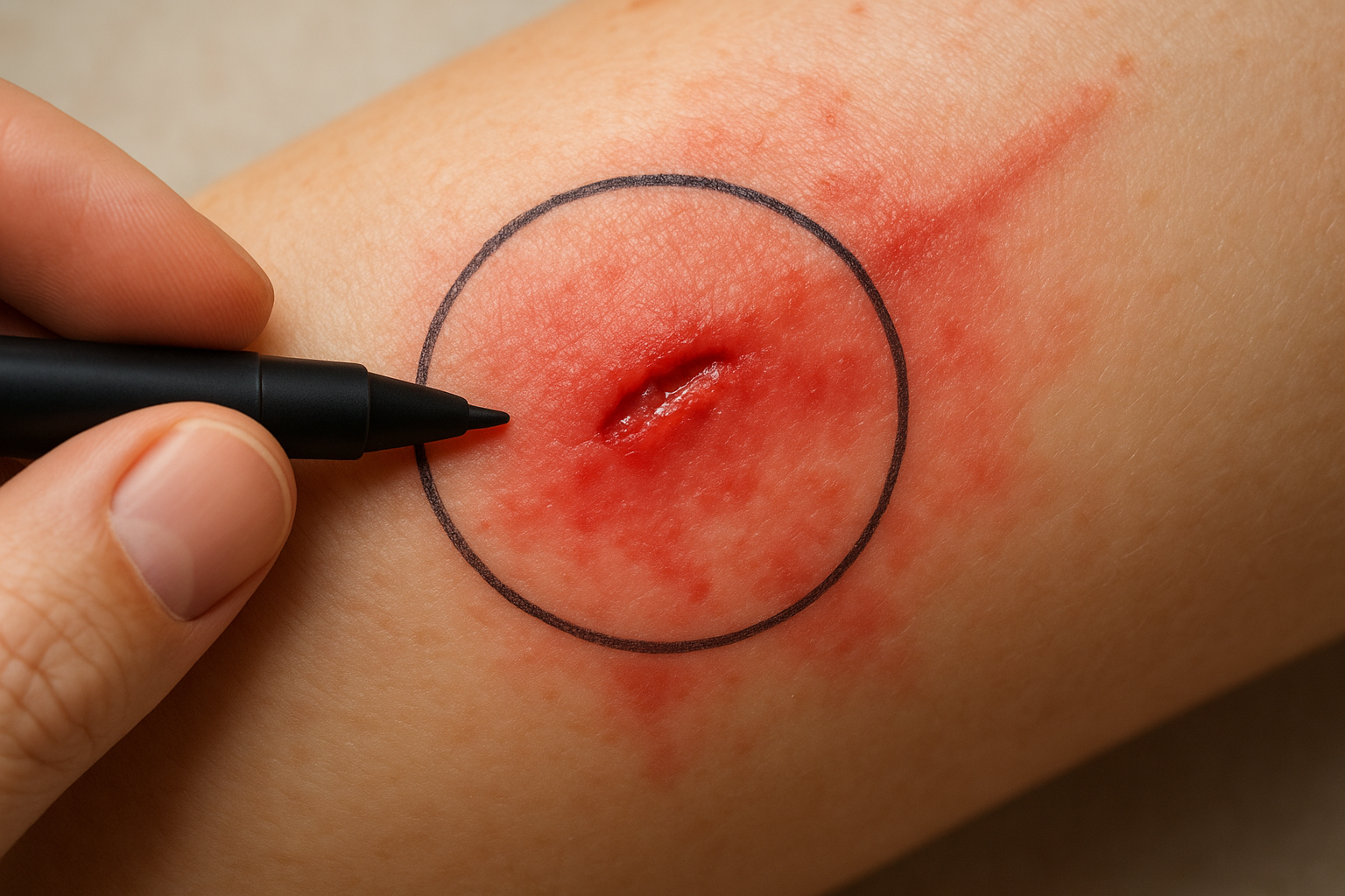 1. Spreading redness around the wound