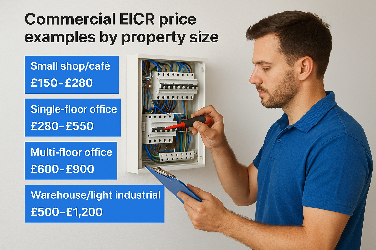 Commercial EICR price examples by property size