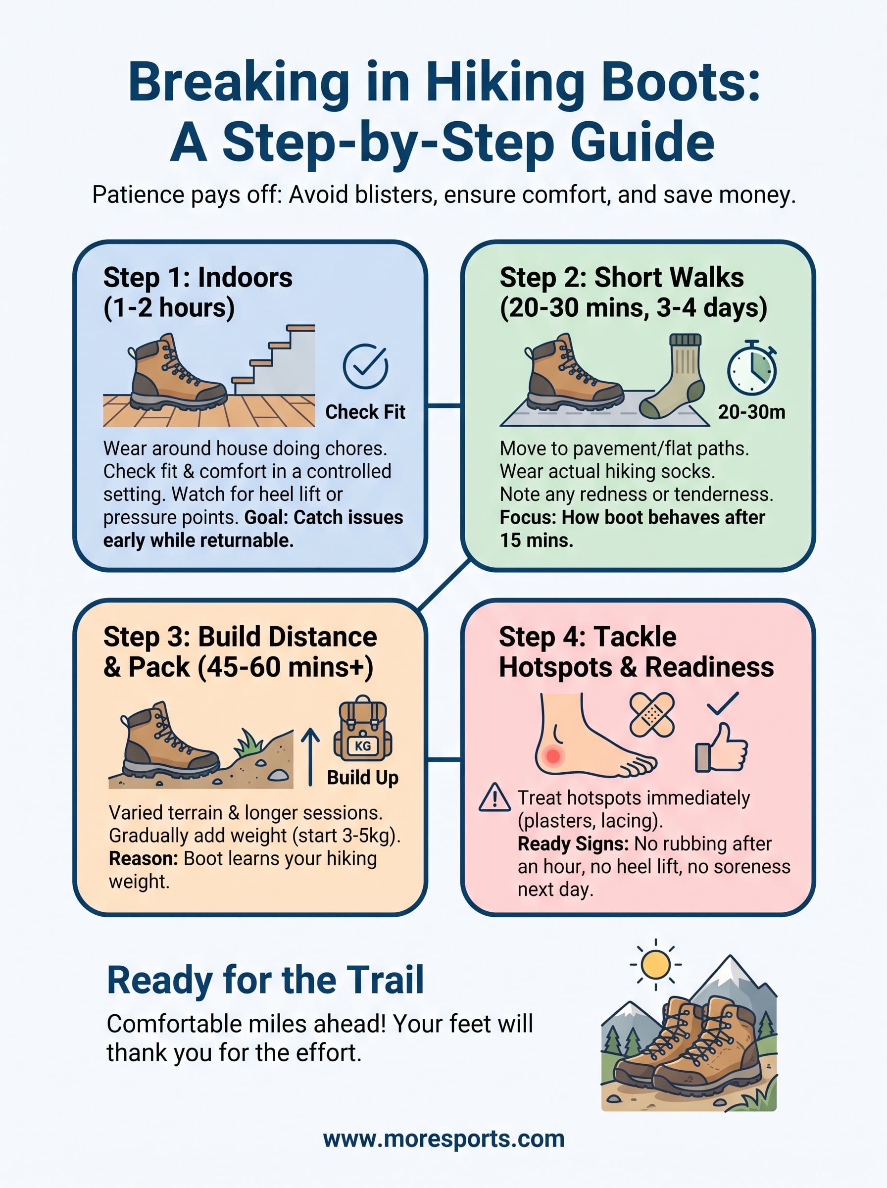 how to break in hiking boots infographic