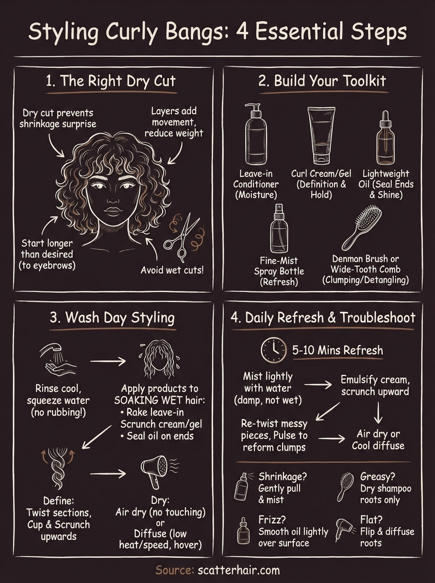styling curly bangs infographic