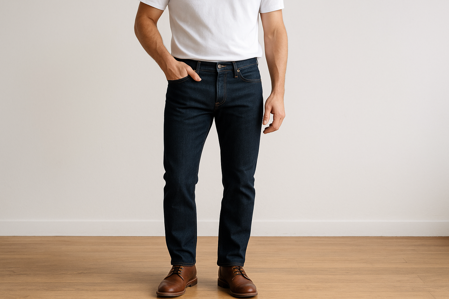 2. Well-fitted dark wash jeans