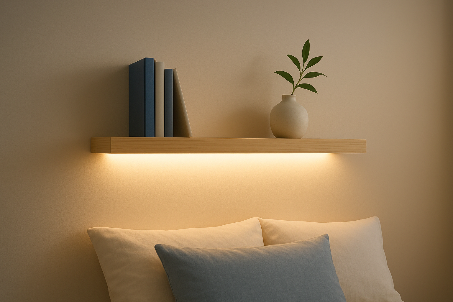 10. Floating shelves with built-in LED lighting