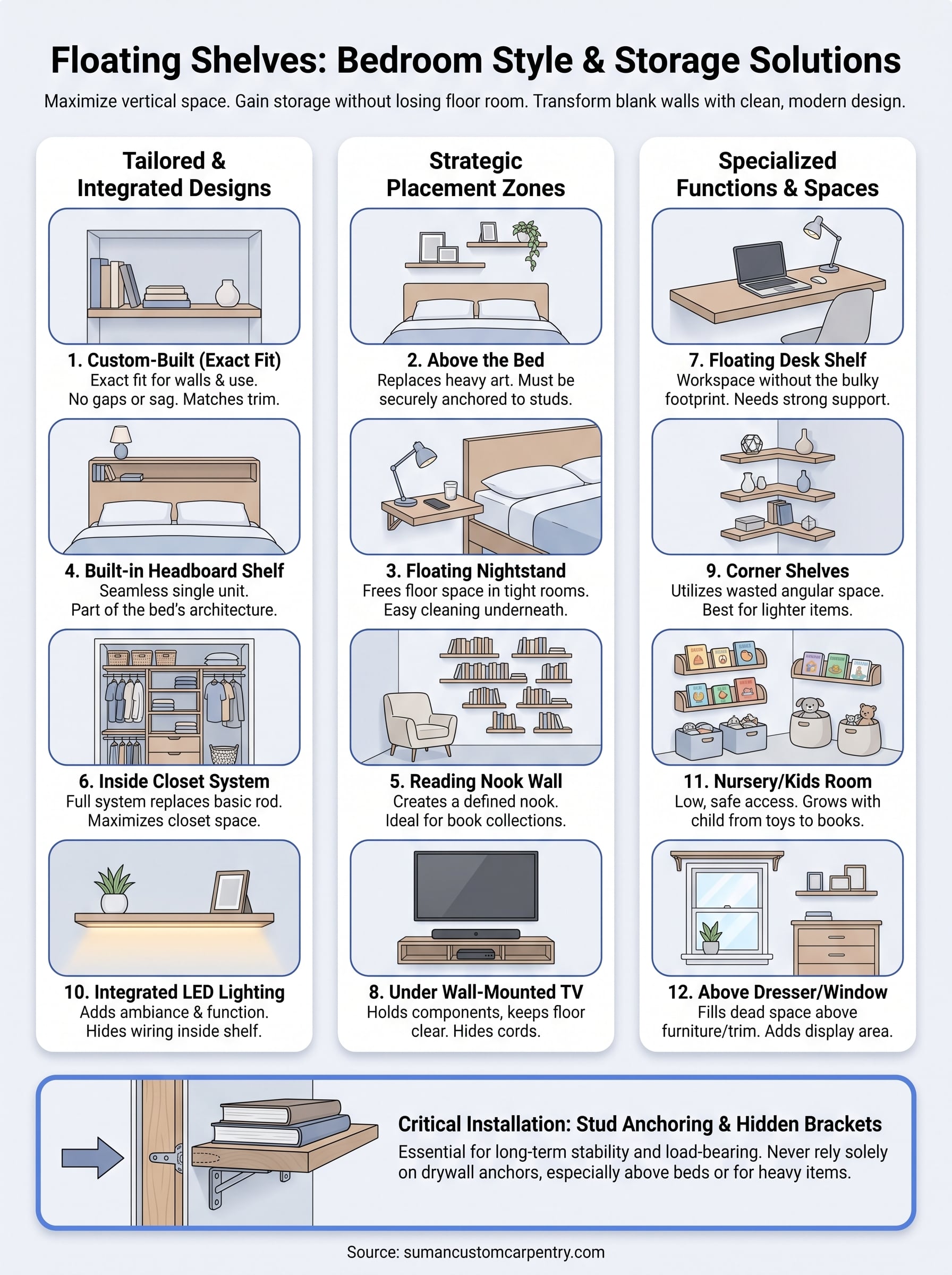 floating shelves ideas for bedroom infographic