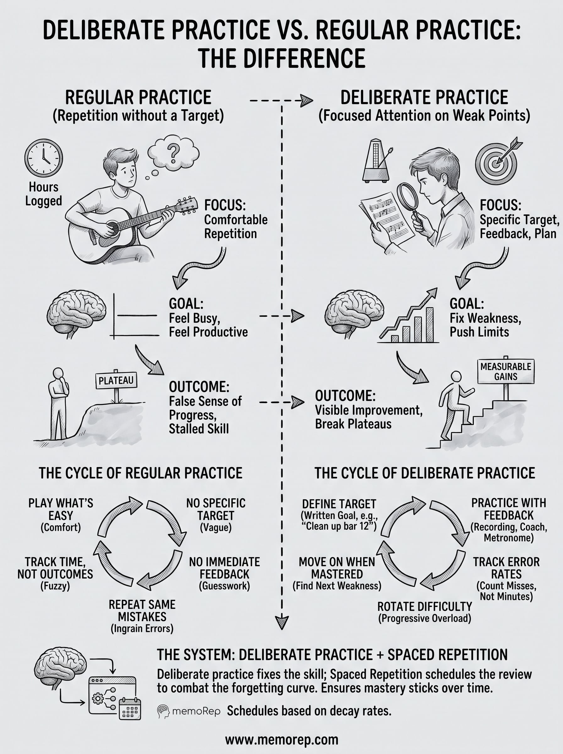 deliberate practice vs regular practice infographic