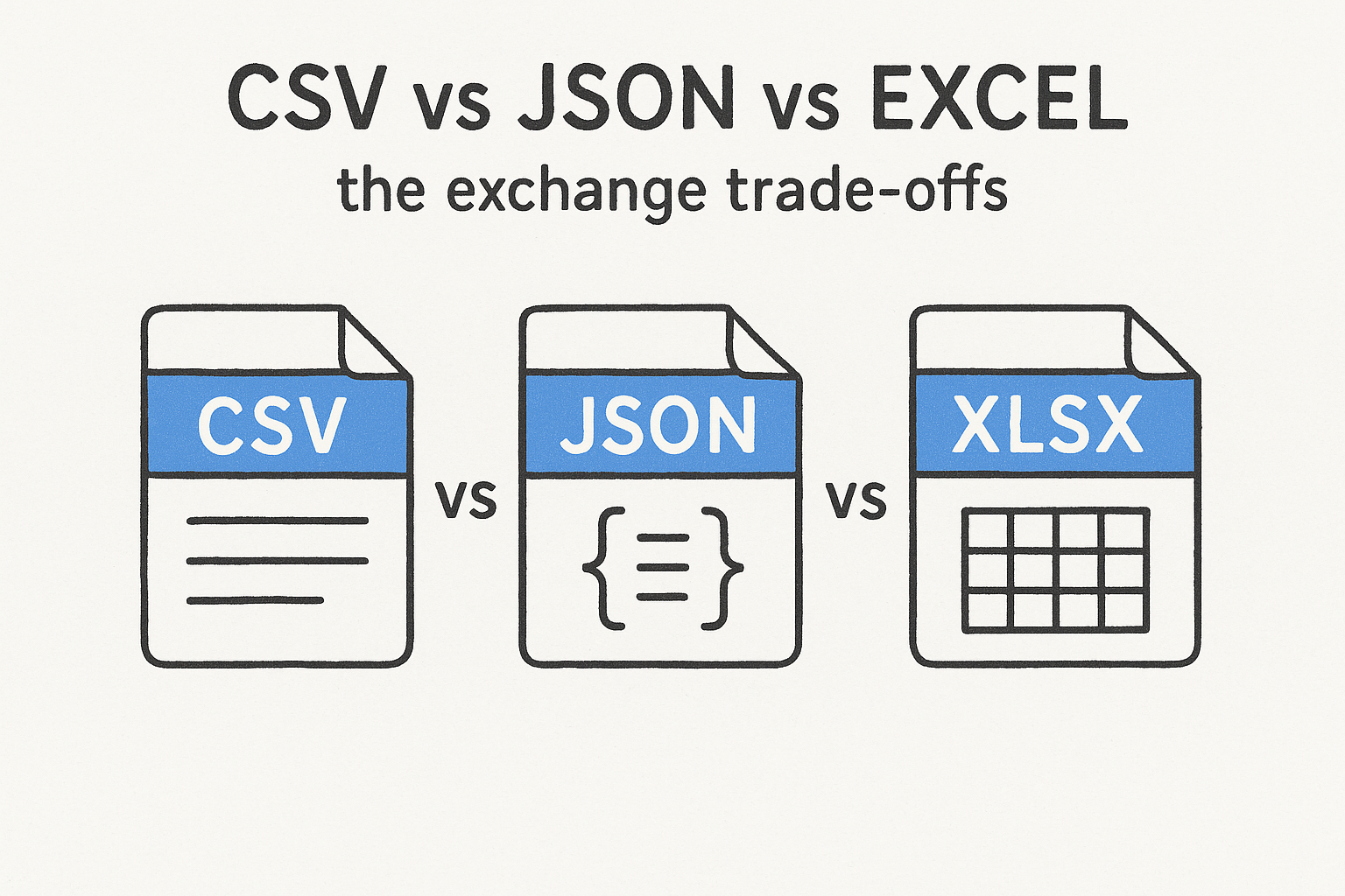CSV vs JSON vs Excel: the exchange trade-offs