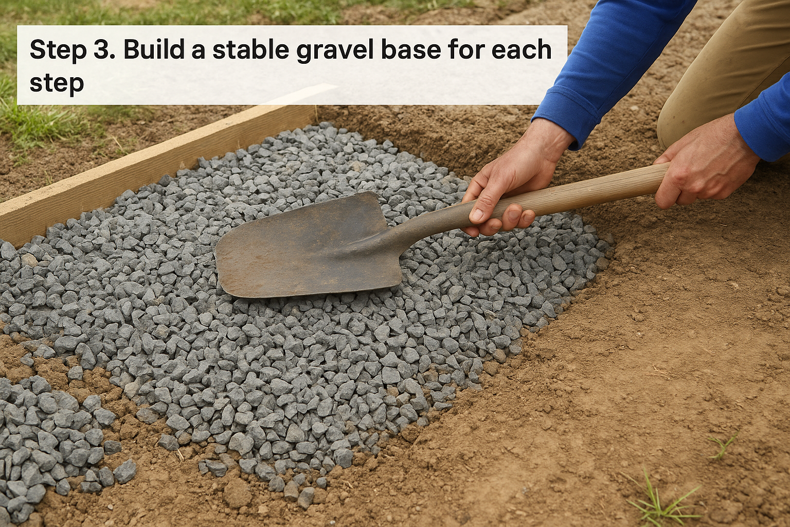 Step 3. Build a stable gravel base for each step