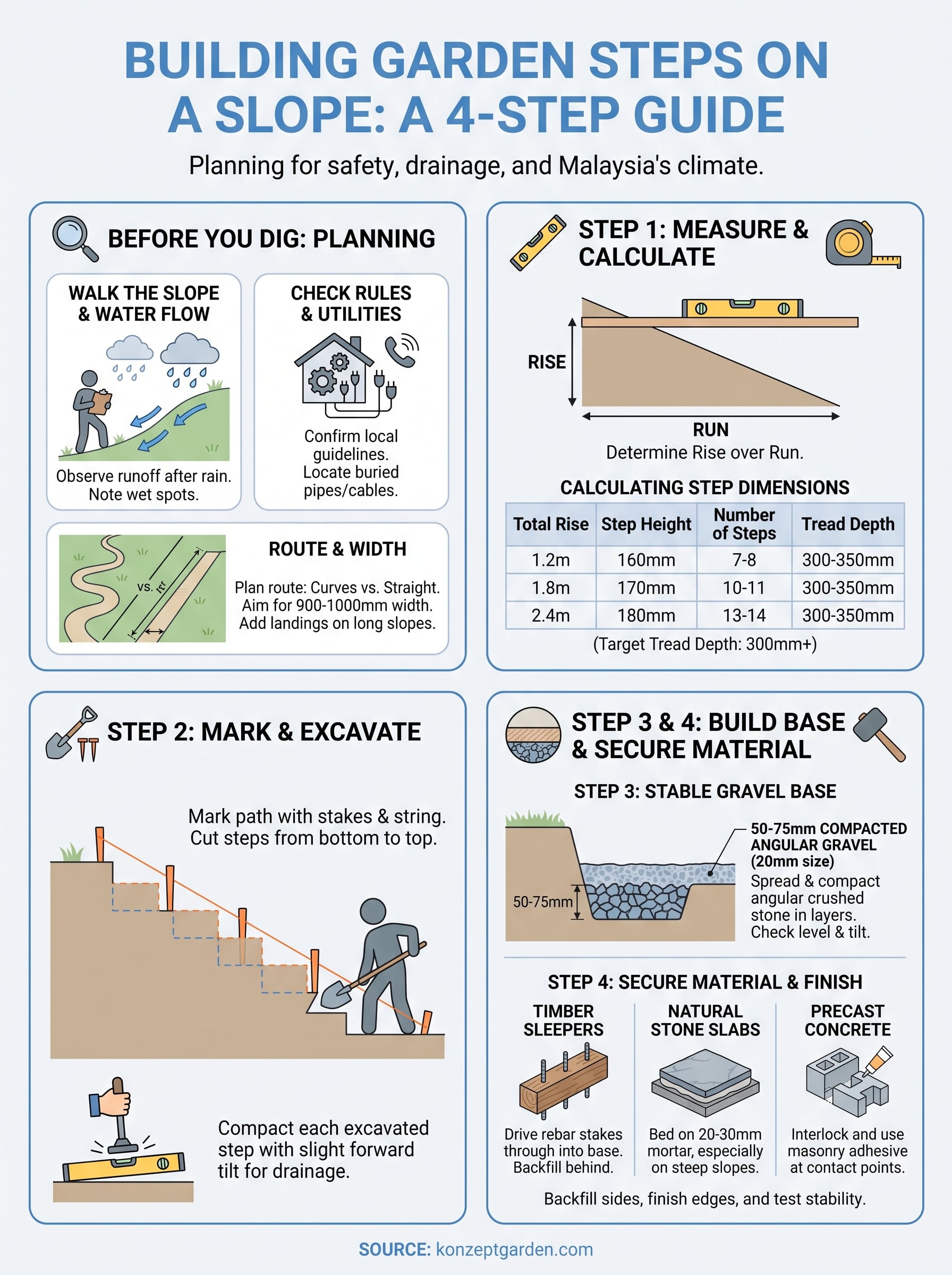 how to build garden steps on a slope infographic