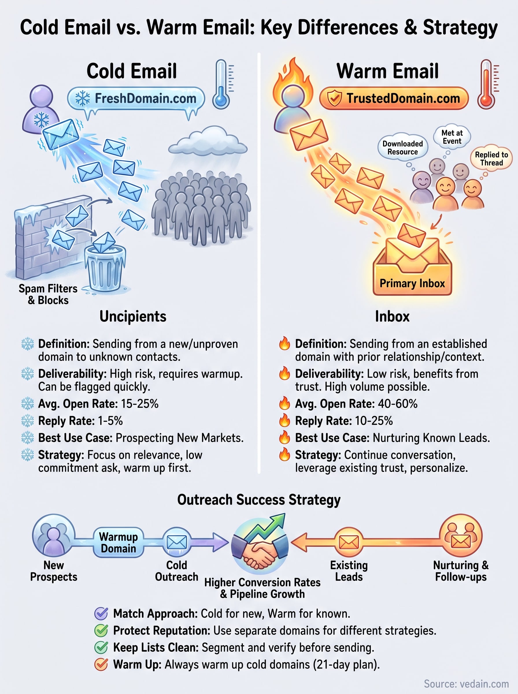 cold email vs warm email infographic