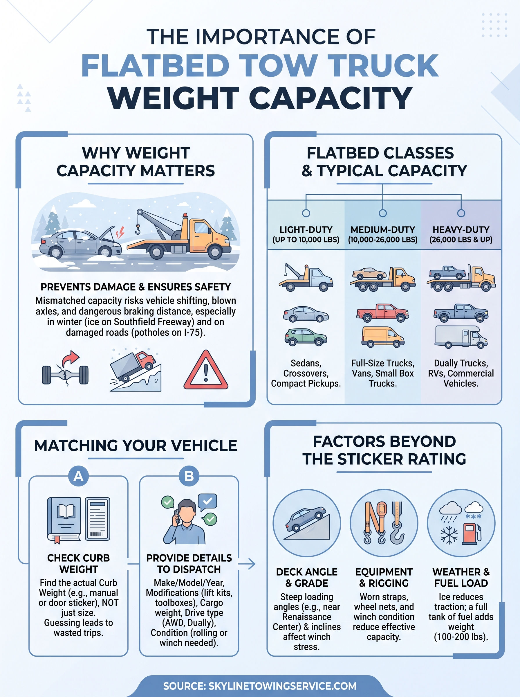 Flatbed Tow Truck Weight Capacity: What Detroit Drivers Should Know flatbed tow truck weight capacity infographic