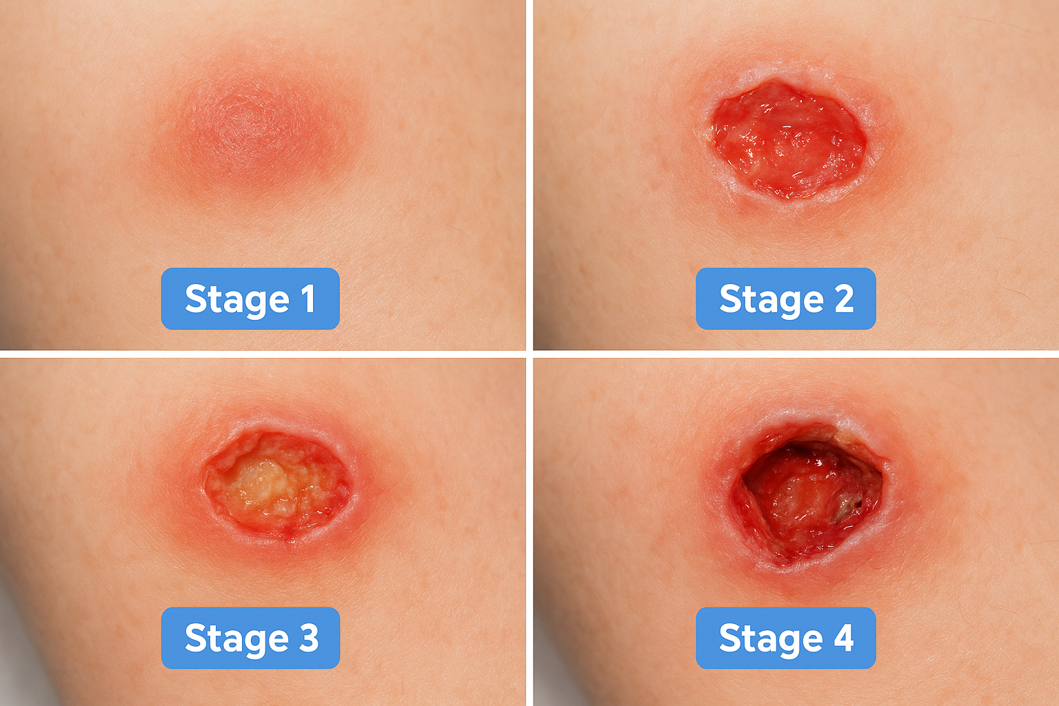 Pressure ulcer staging from 1 to 4
