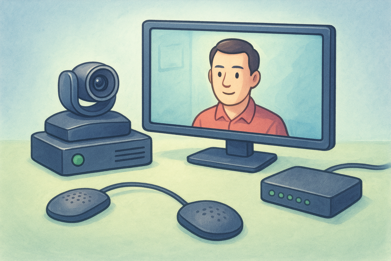 The hardware stack captures and displays the meeting