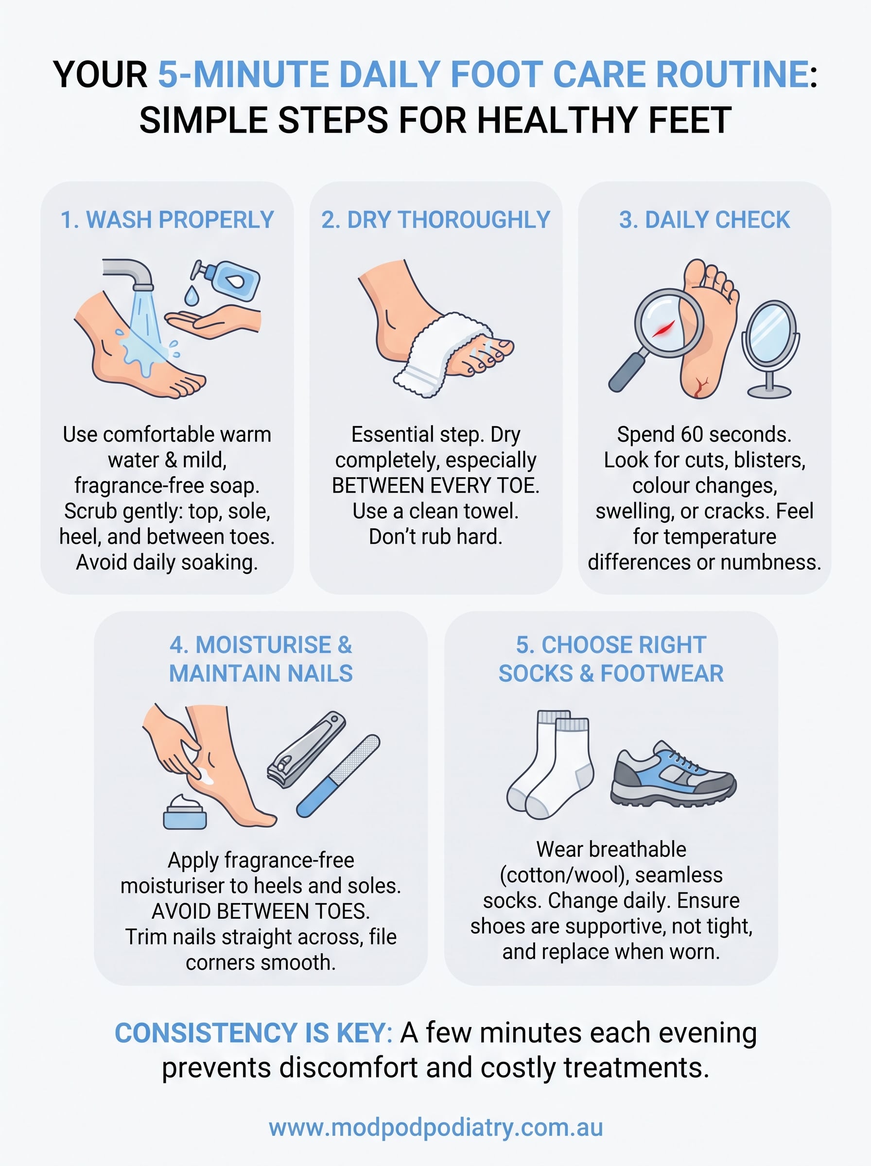 daily foot care routine infographic