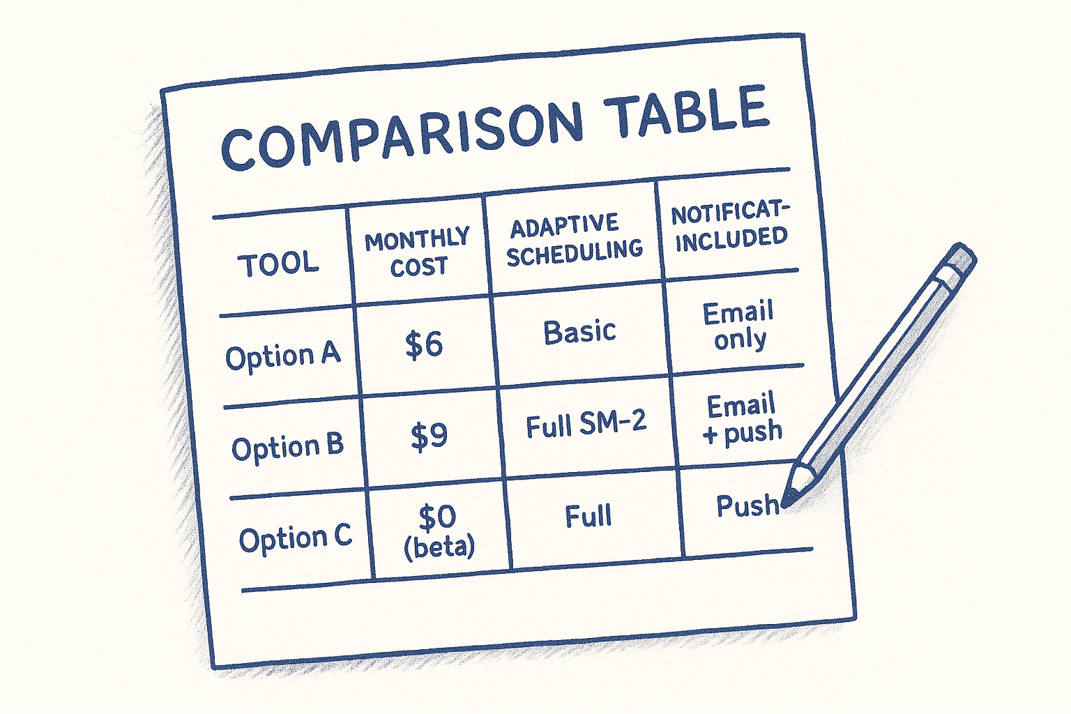 Build a like-for-like comparison table