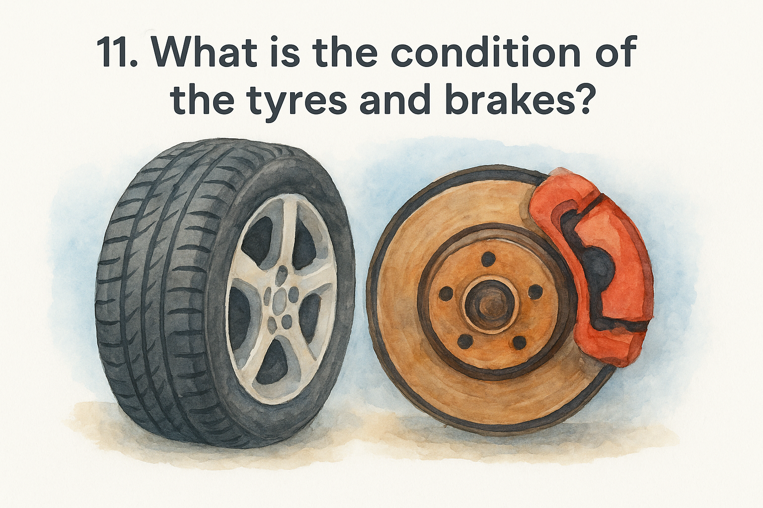 11. What is the condition of the tyres and brakes?