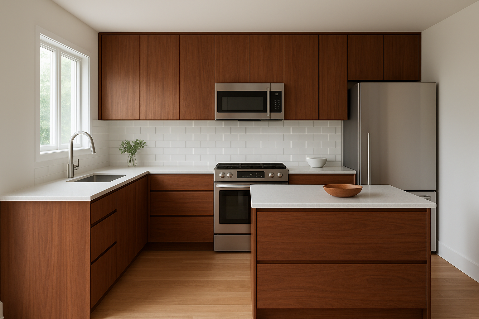 3. Oak kitchen updated with modern slab-front doors