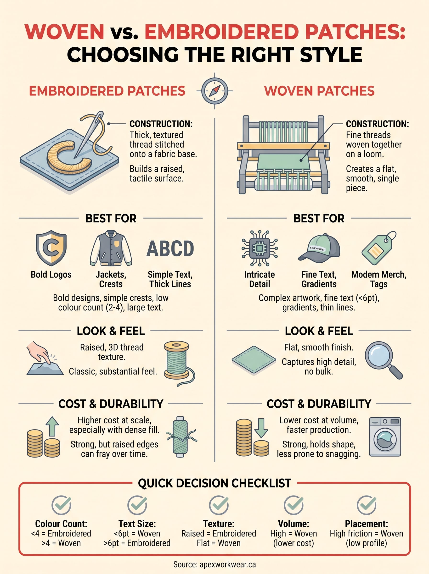 woven patches vs embroidered patches infographic