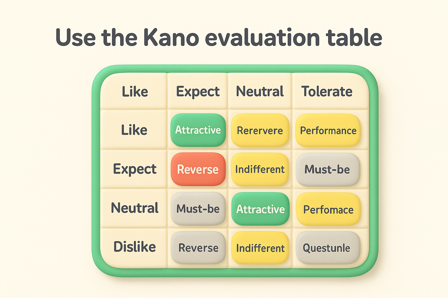 Use the Kano evaluation table