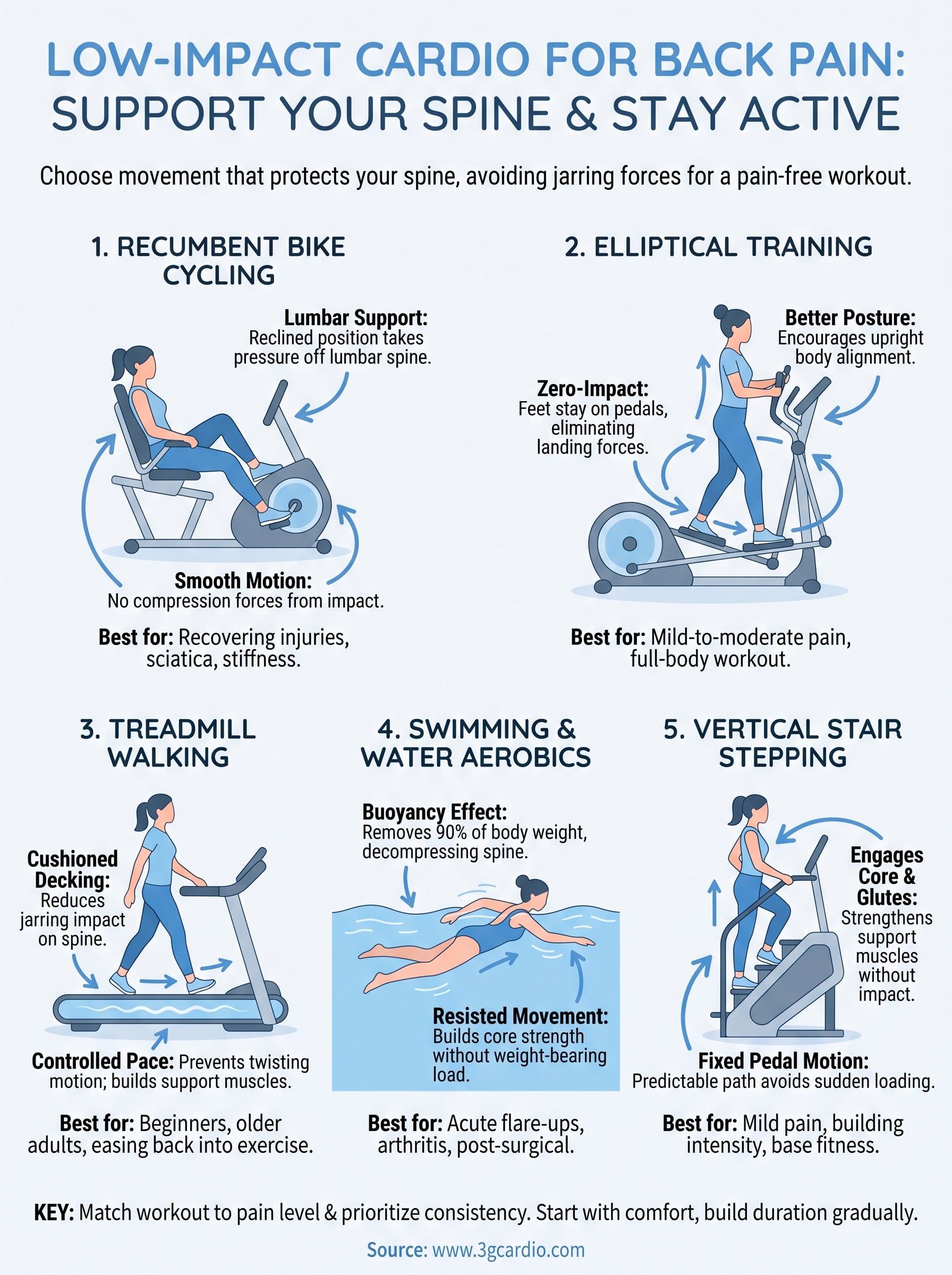 low impact cardio for back pain infographic